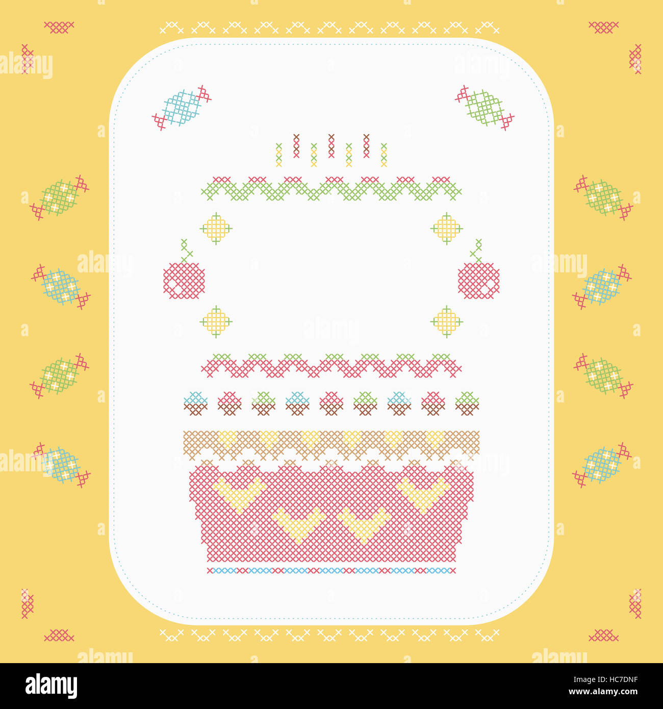 Invitation card of cross stitch patterns of cake and candies Stock ...