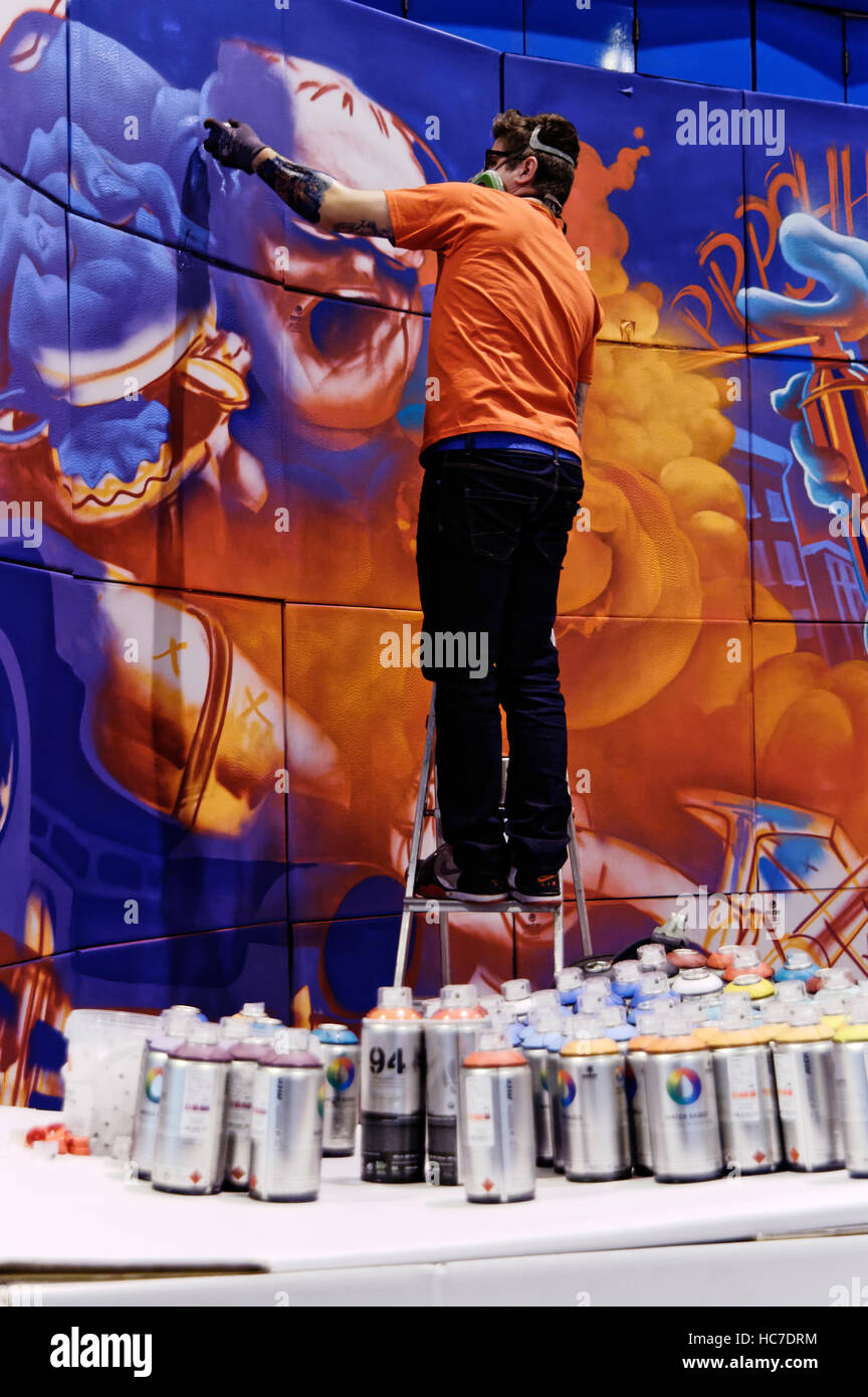 SATURNO The Creatter or Miguel Angel Sanchez, Street Artist and graffiti artist, Expocomic 2016, IFEMA, Madrid, Spain Stock Photo