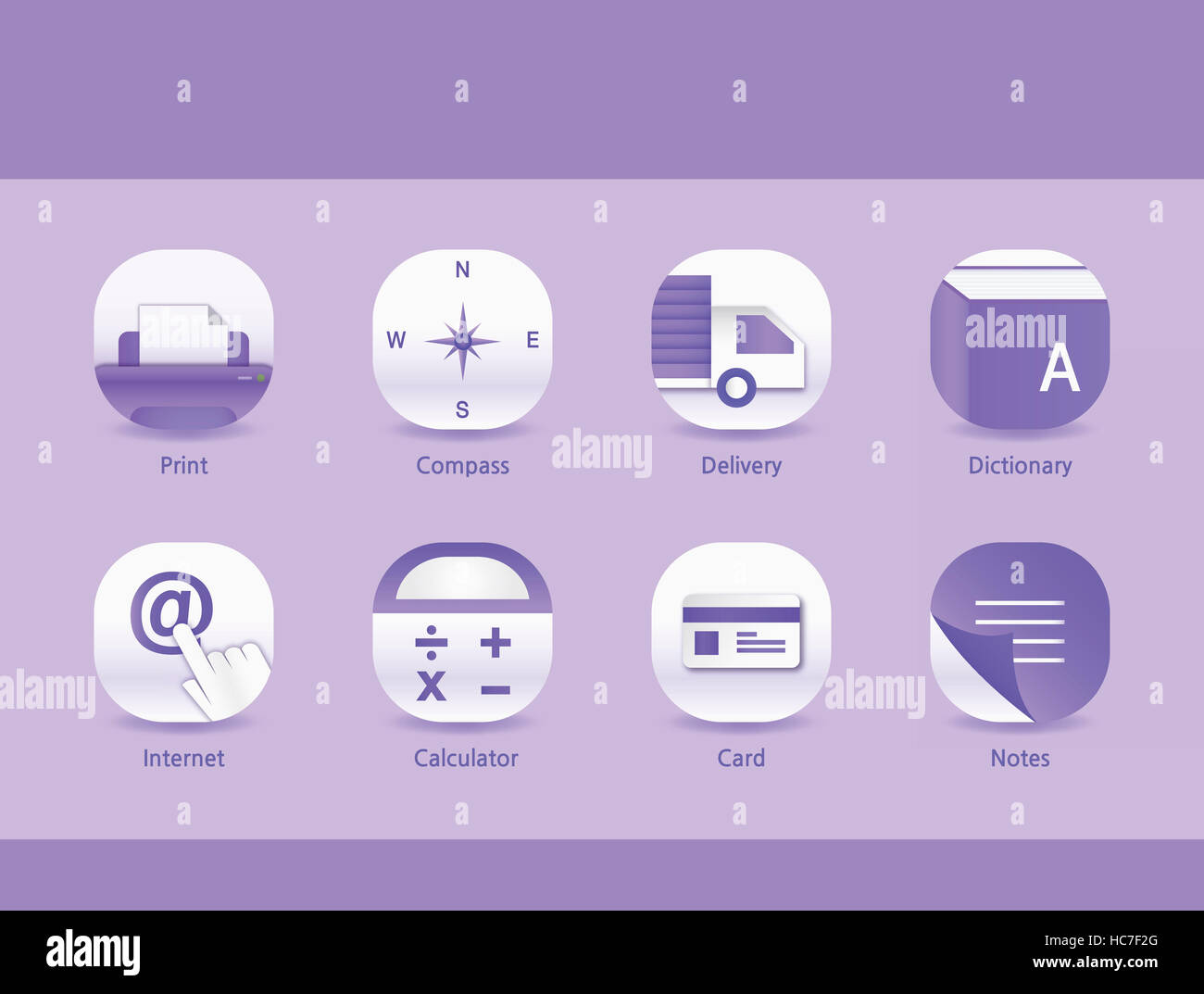 Various application icons in purple Stock Photo - Alamy