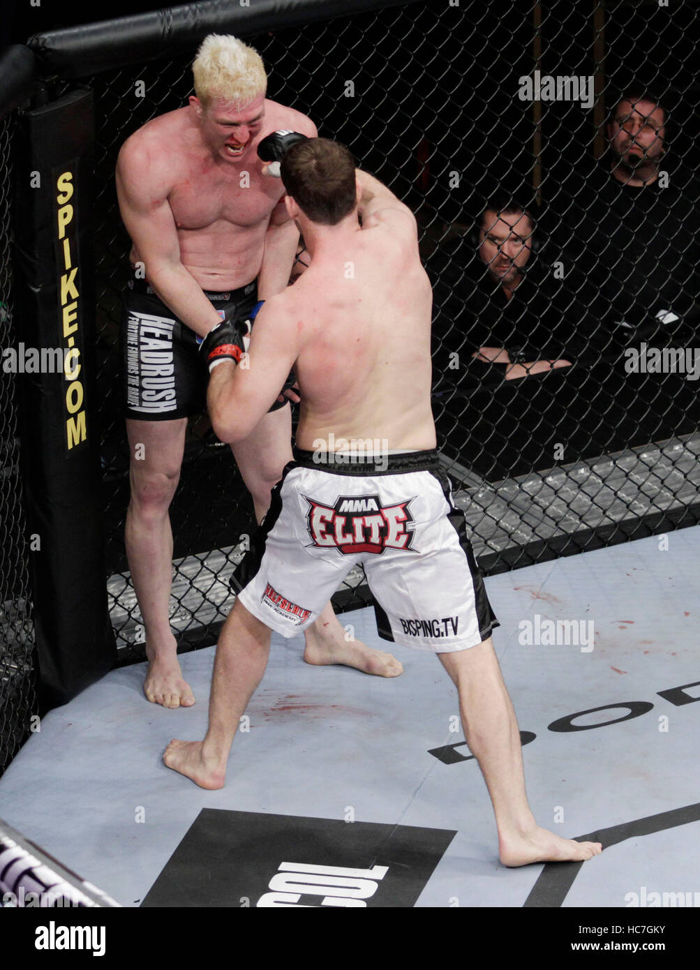 Michael Bisping, bottom, fights Jason Miller at The Ultimate Fighter 14 Finale at the Palms in Las Vegas, Nevada on Saturday, December 3, 2011. Photo by Francis Specker Stock Photo