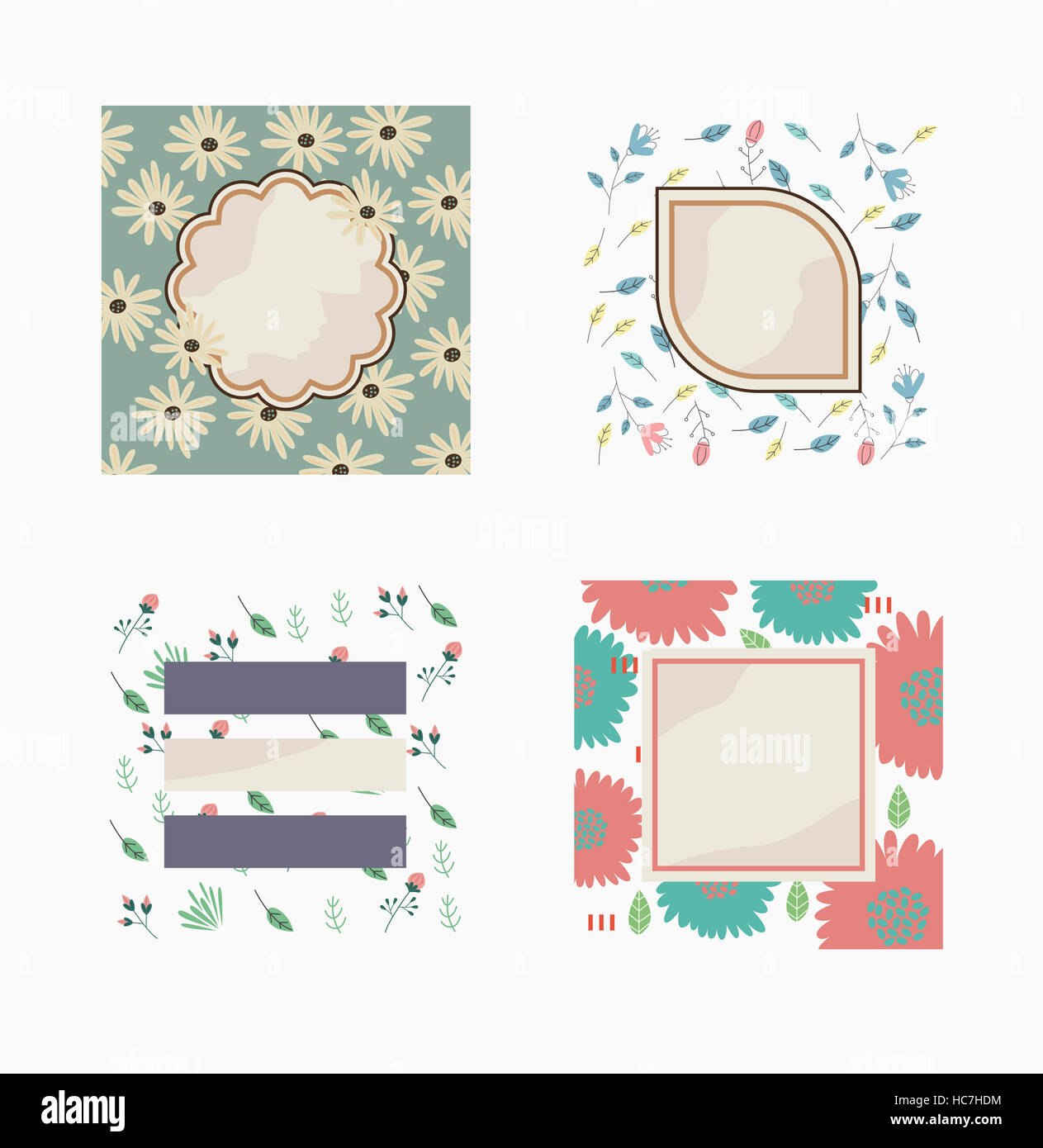 Various square labels with flower patterns Stock Photo Alamy