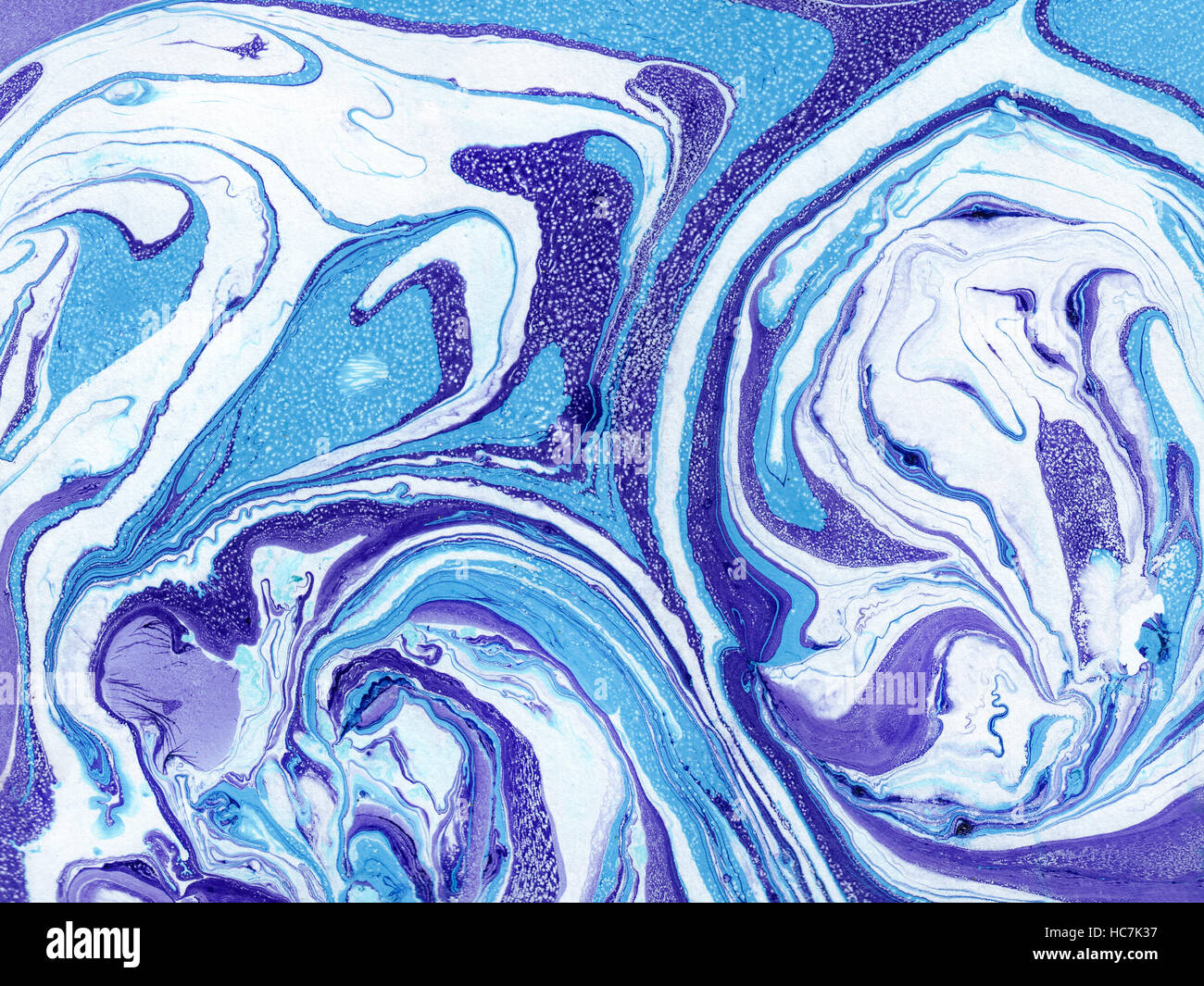 Marbled blue white abstract background liquid with flowing marble paint  texture Stock Photo