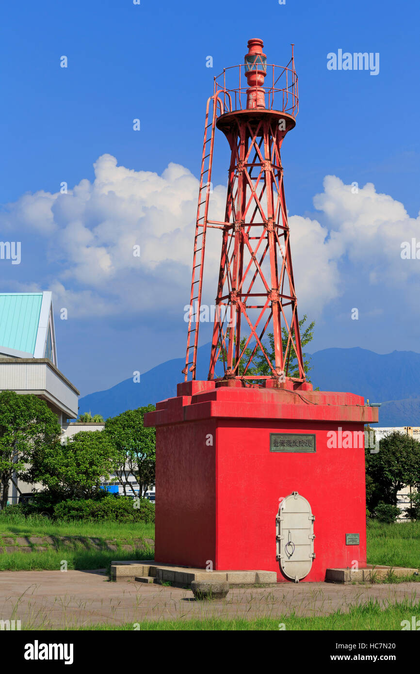 Breakwater Lighthouse, Waterfront Park, Kagoshima City, Kyushu Island, Japan, Asia Stock Photo