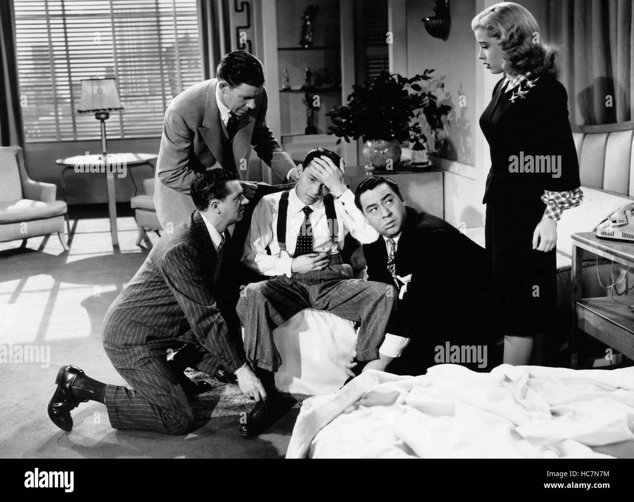 STEP LIVELY, from left, Murphy, Alan Carney, Frank Sinatra