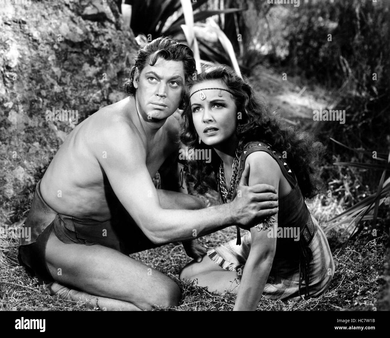 TARZAN TRIUMPHS, from left, Johnny Weissmuller, Frances Gifford, 1943 Stock Photo