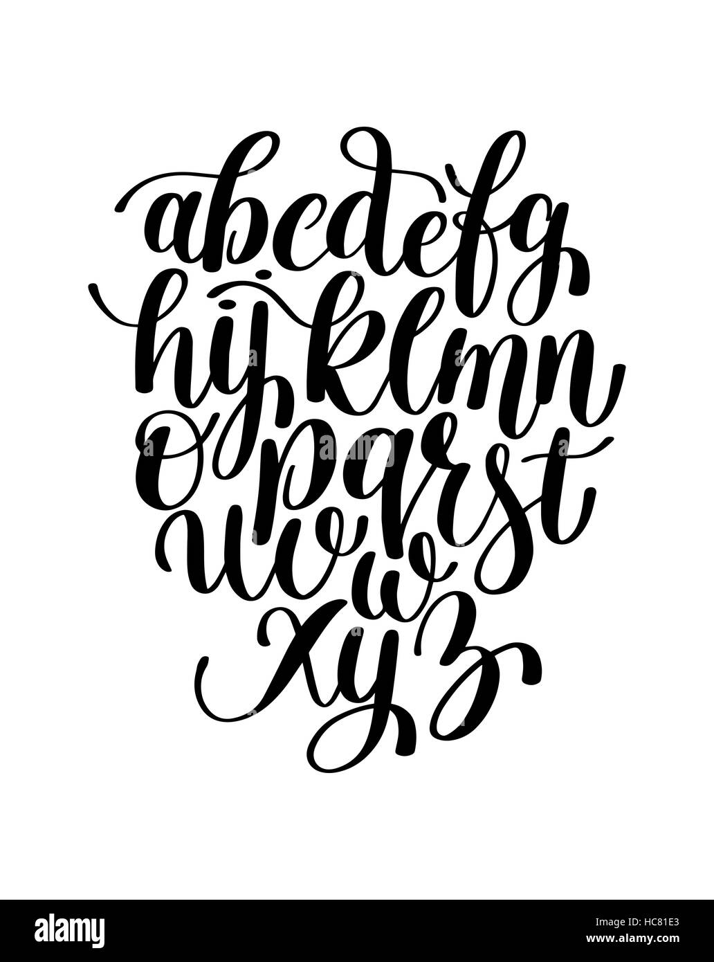 black and white hand lettering alphabet design, handwritten brus Stock ...
