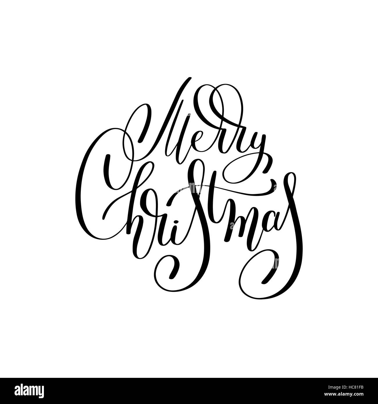 merry christmas black and white handwritten lettering inscriptio Stock ...