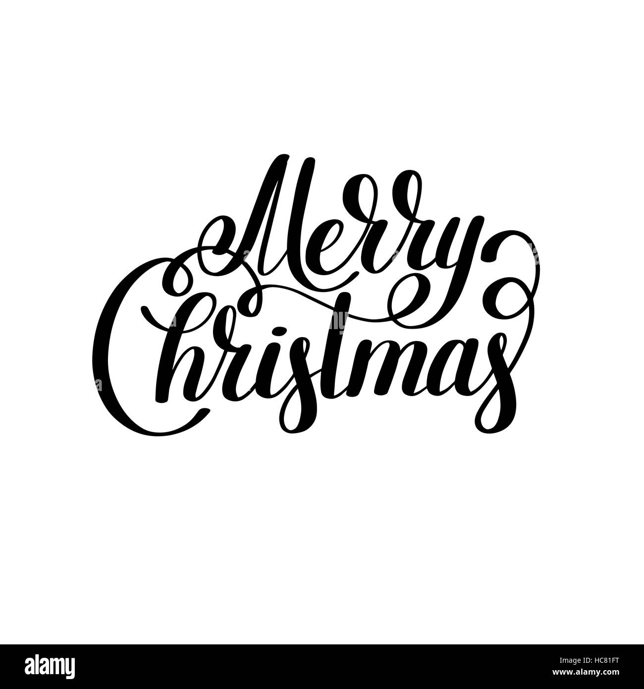 merry christmas black and white handwritten lettering inscriptio Stock ...