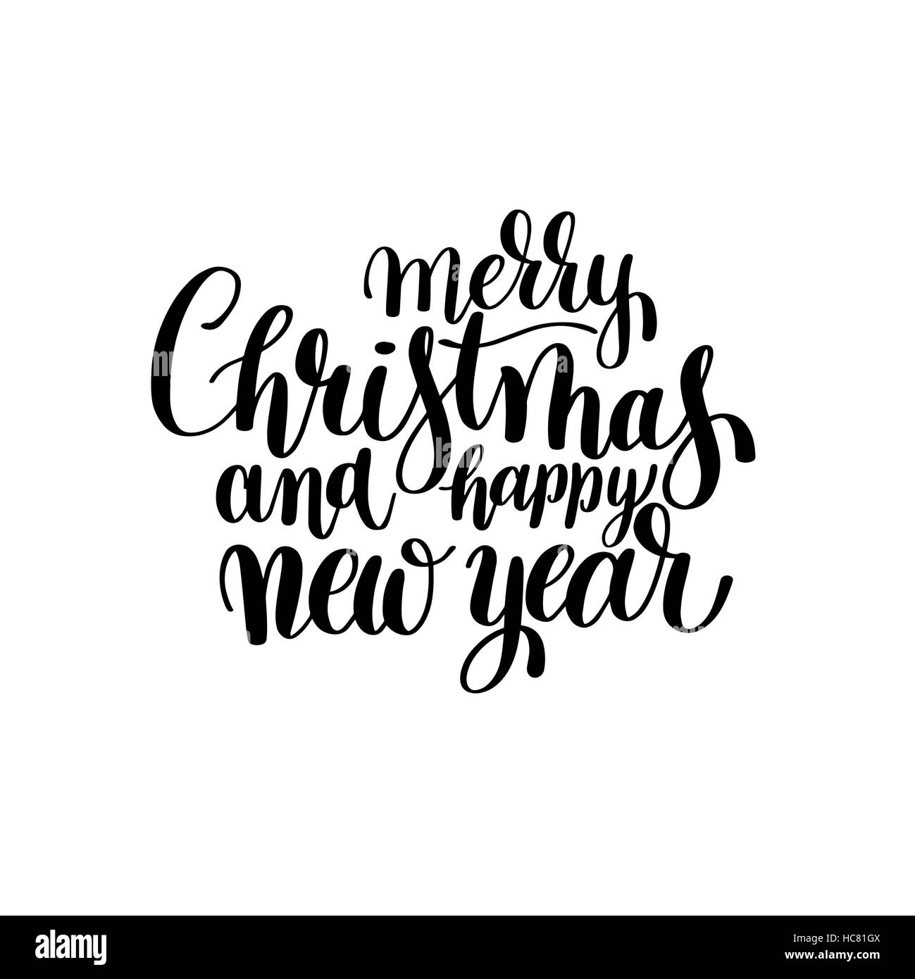 black and white Merry Christmas and Happy New Year calligraphic Stock Vector