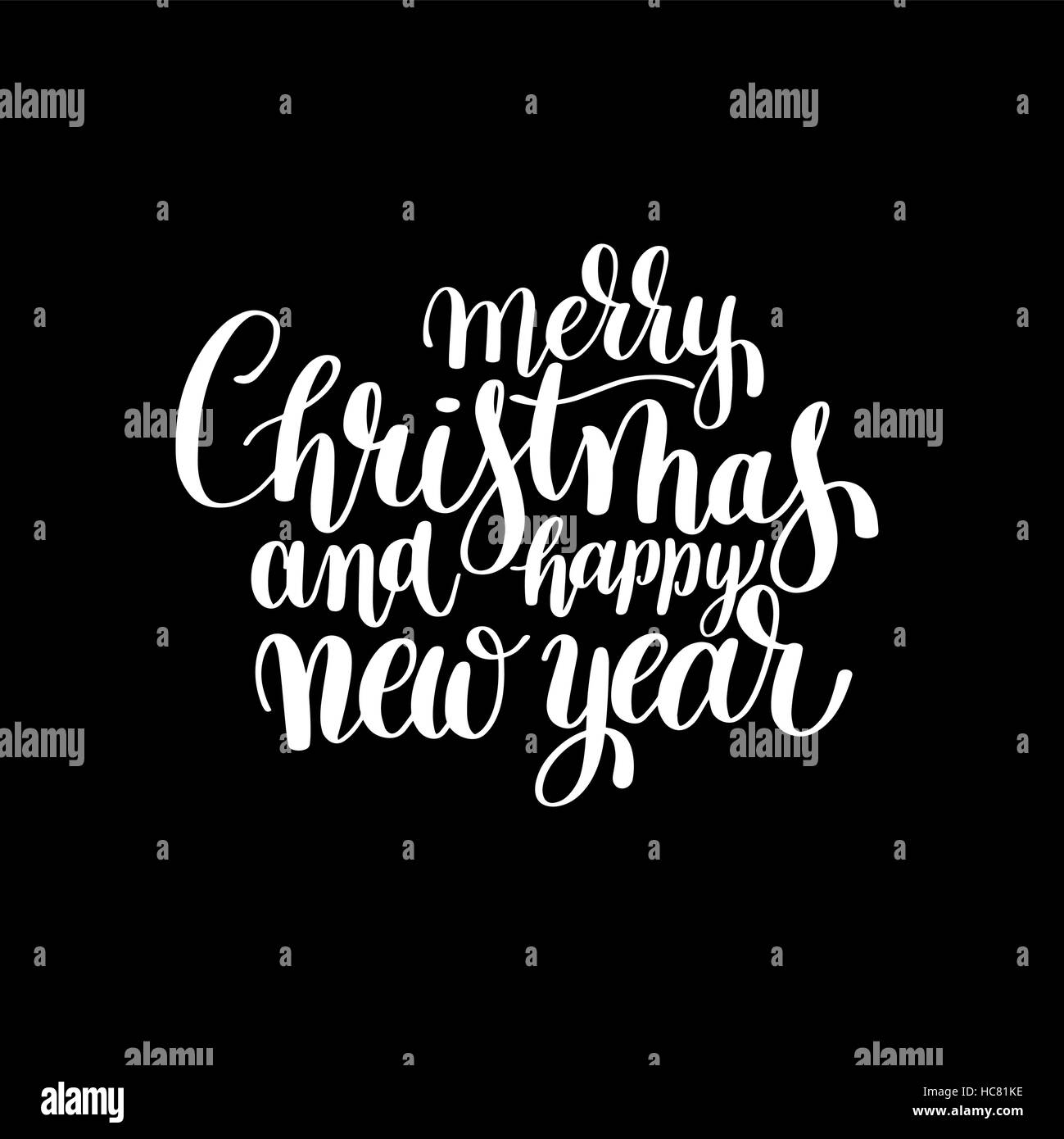 black and white Merry Christmas and Happy New Year calligraphic Stock Vector