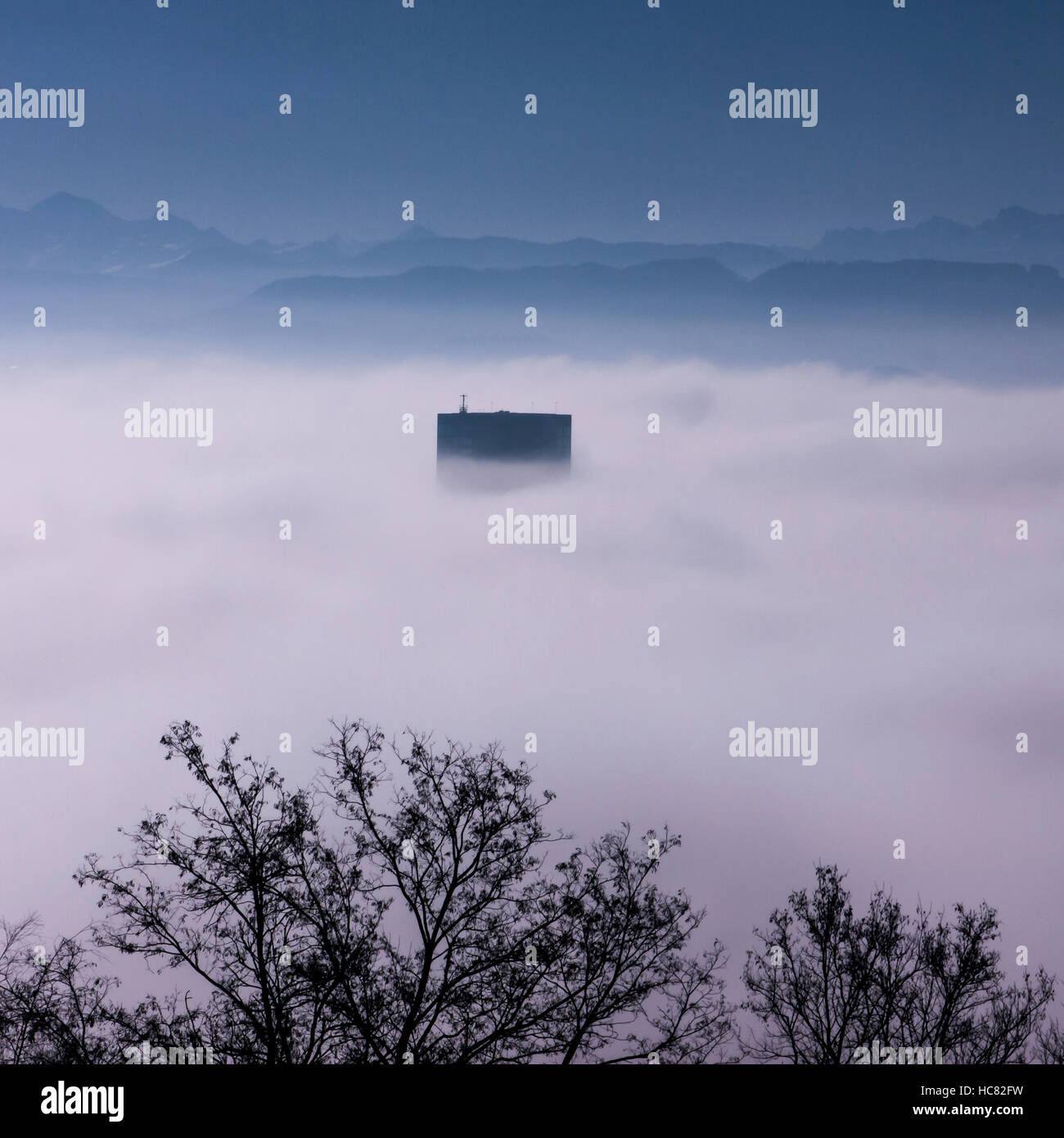 Fog over Zurich, Switzerland Stock Photo