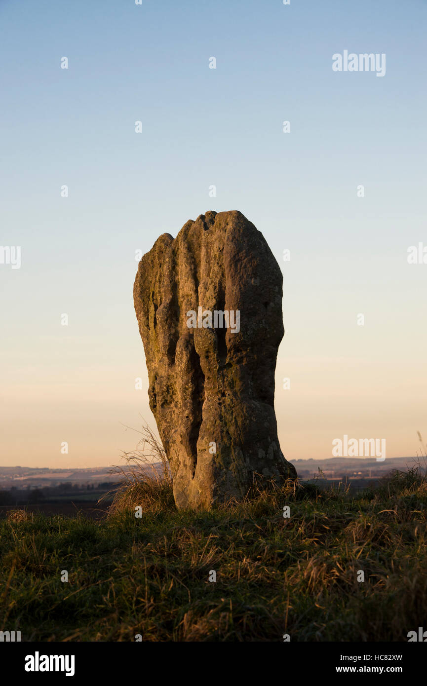Duddo Standing Stones. Stone Circle at sunset. Northumberland, England Stock Photo