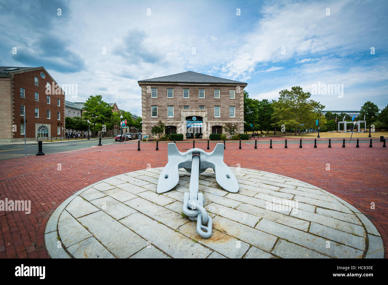 Anchor and buildings in Charlestown, Boston, Massachusetts Stock Photo