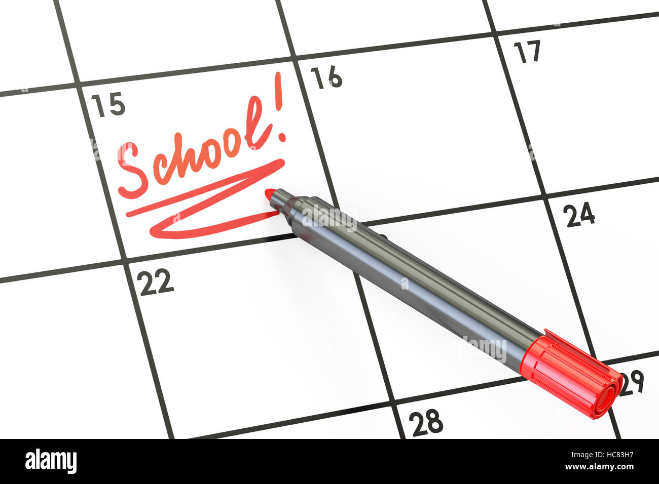 School date on calendar concept 3d rendering stock photo alamy