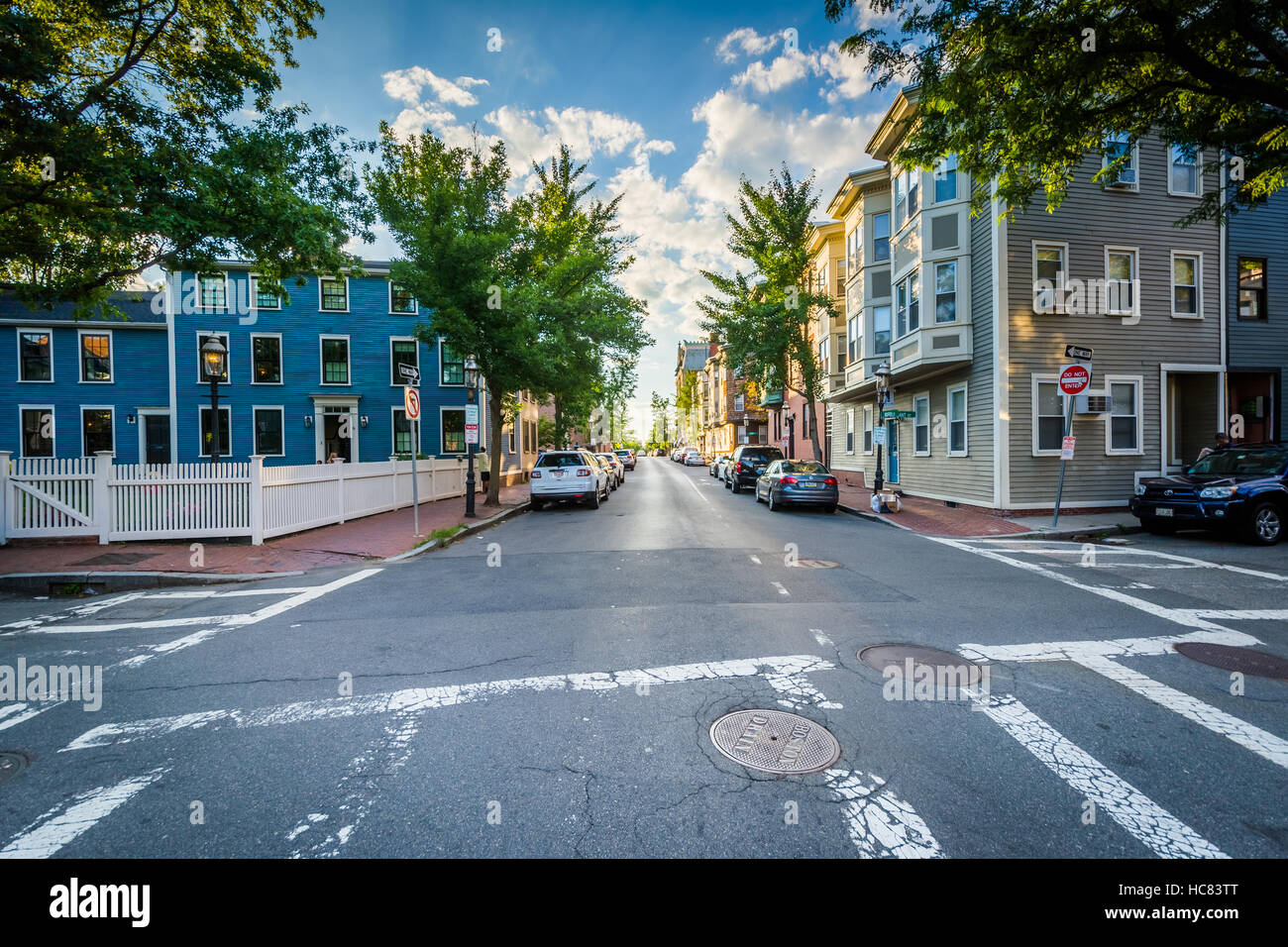 Intersection and beautiful houses in Charlestown, Boston, Massachusetts