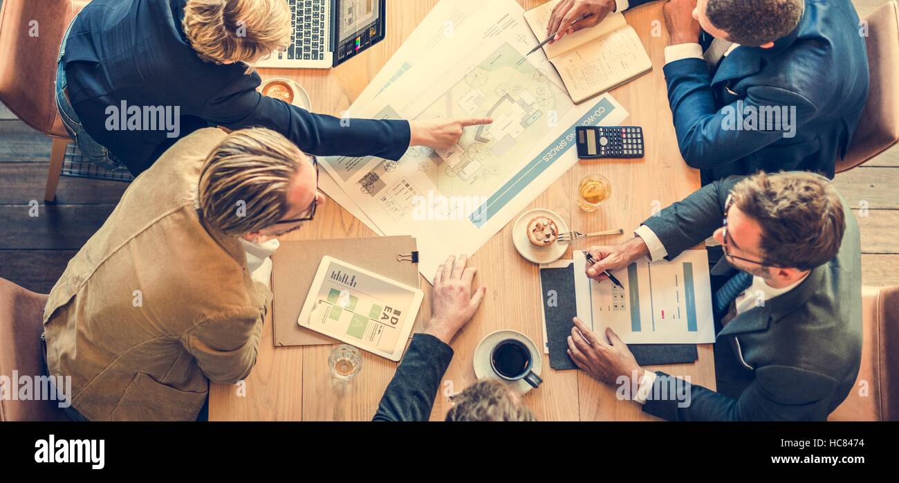 People Meeting Brainstorming Blueprint Design Concept Stock Photo - Alamy