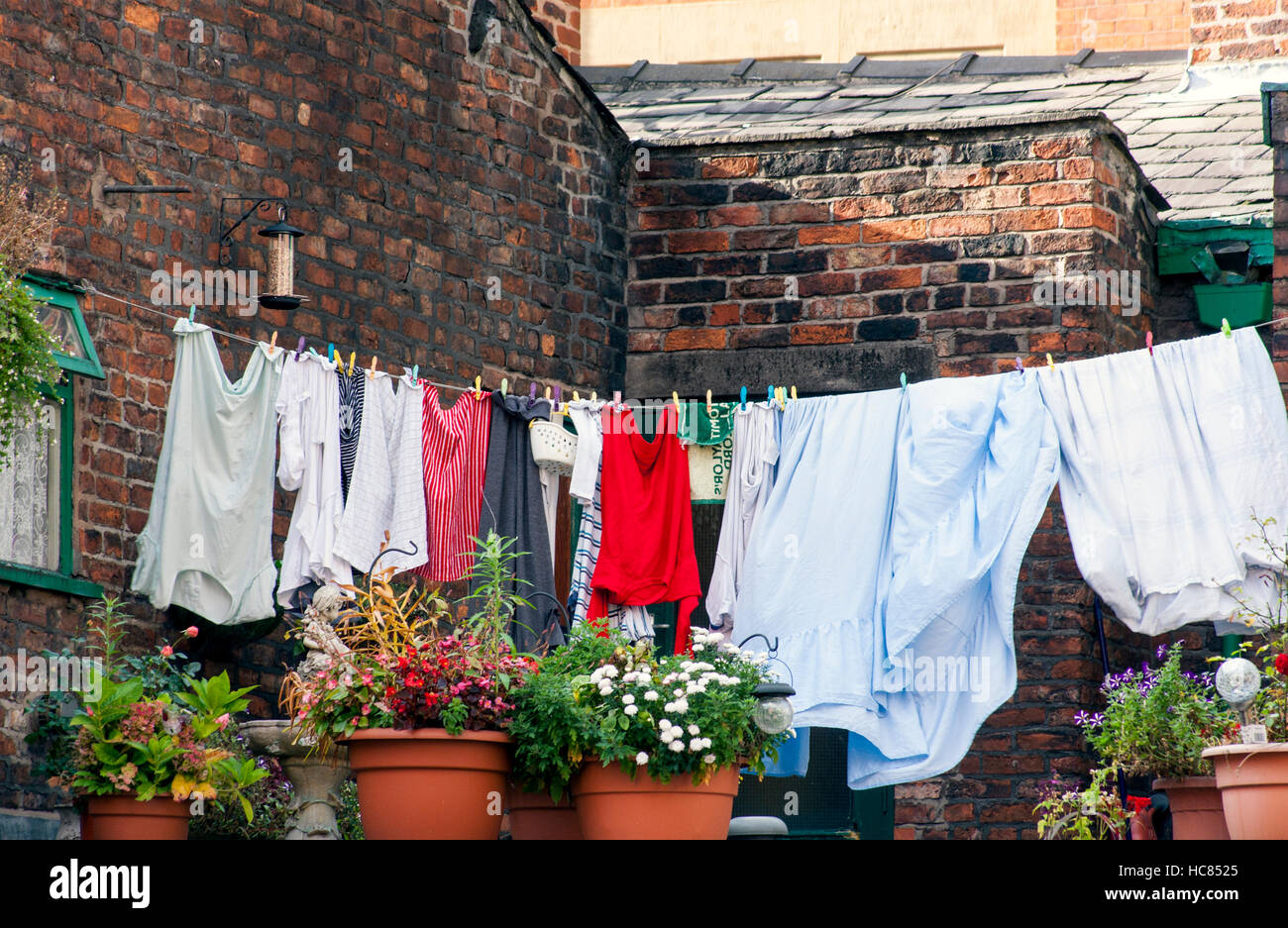 Washing Line at Famous Manchester Pub Stock Photo - Alamy
