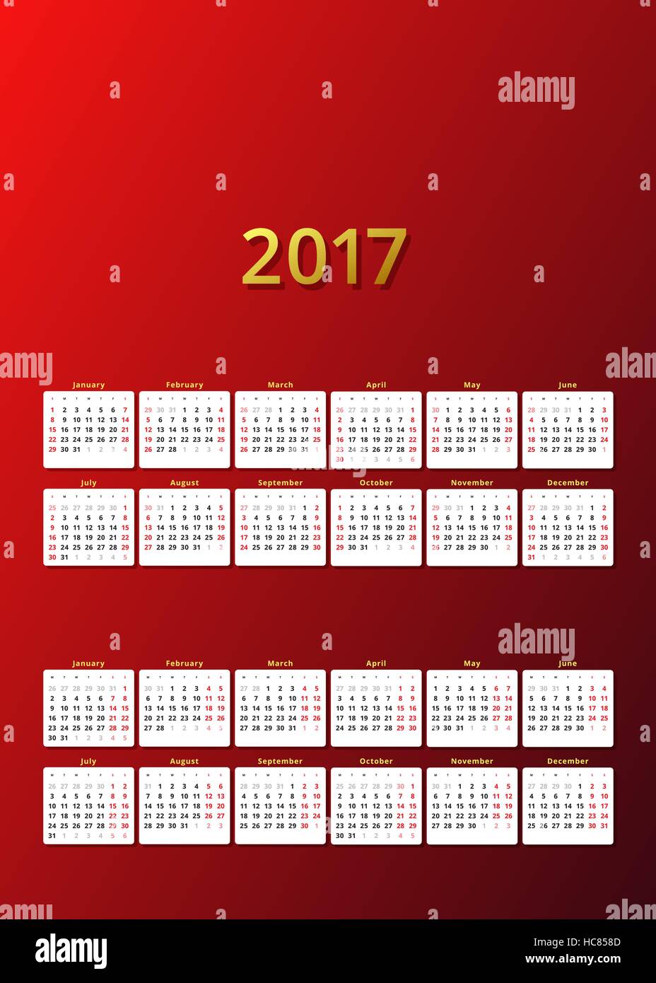 calendar 2017 year template Stock Vector Image & Art - Alamy