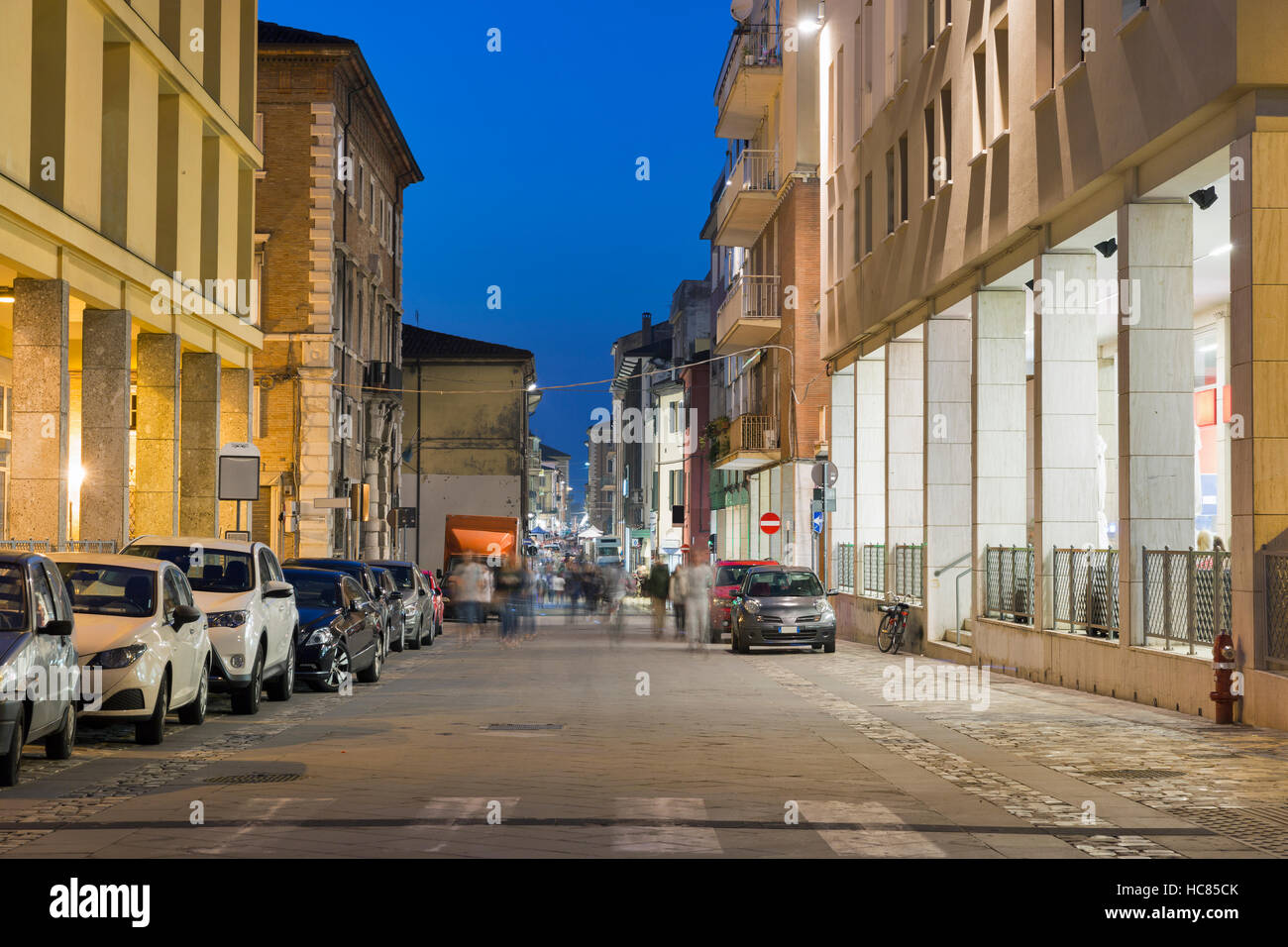 Night Corso d'Augusto Street in Rimini, Italy. It is one of the main ...