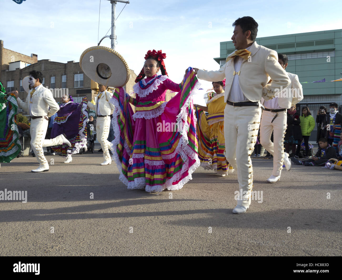 Mexican, folkloric dancers perform The Mexican Hat Dance at First Annual Day of the Dead Festival, Brooklyn, NY, Oct.30, 2016. Stock Photo
