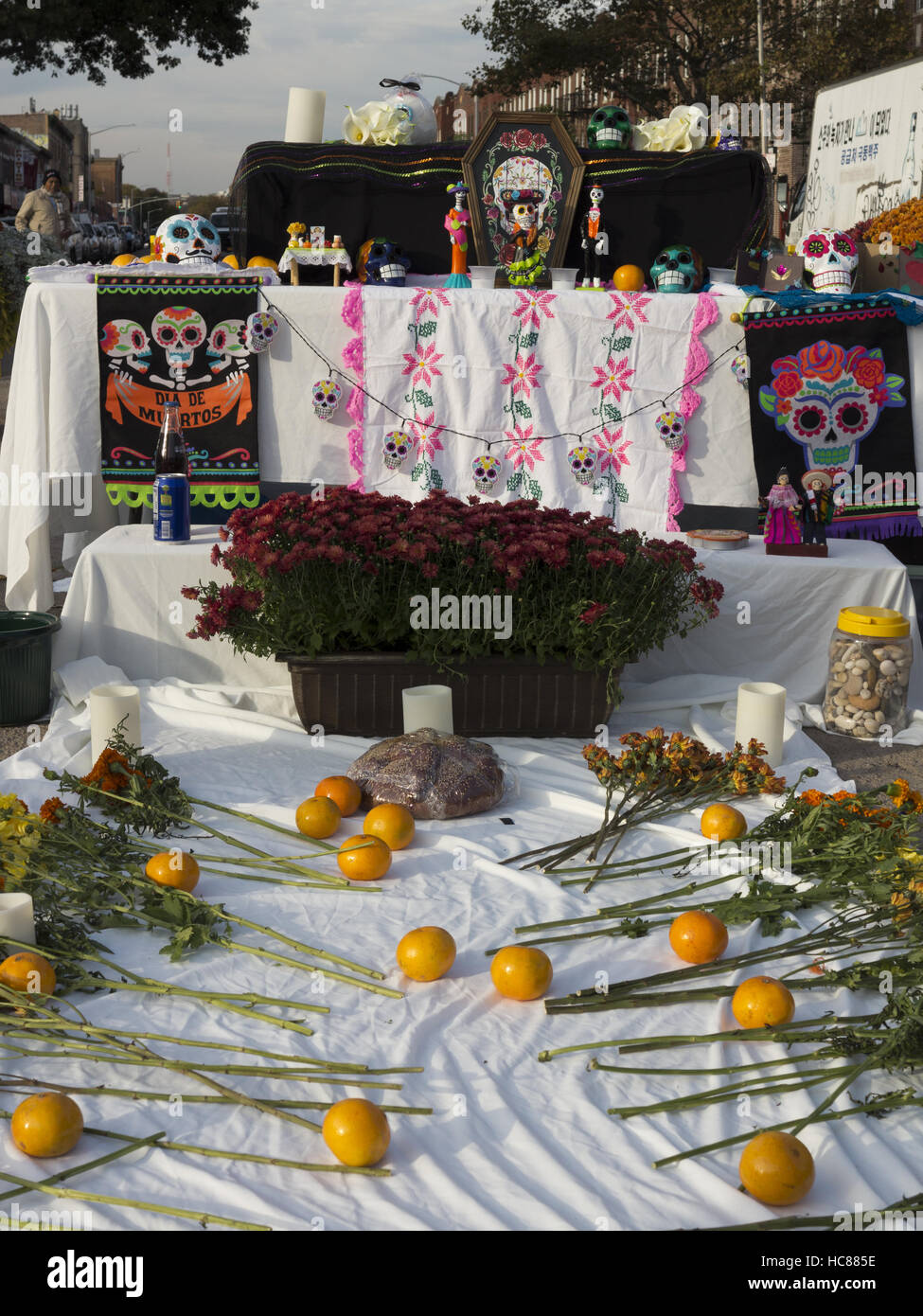 First Annual Day of the Dead Celebration in the Kensington section of Brooklyn, New York on October 30, 2016. Stock Photo