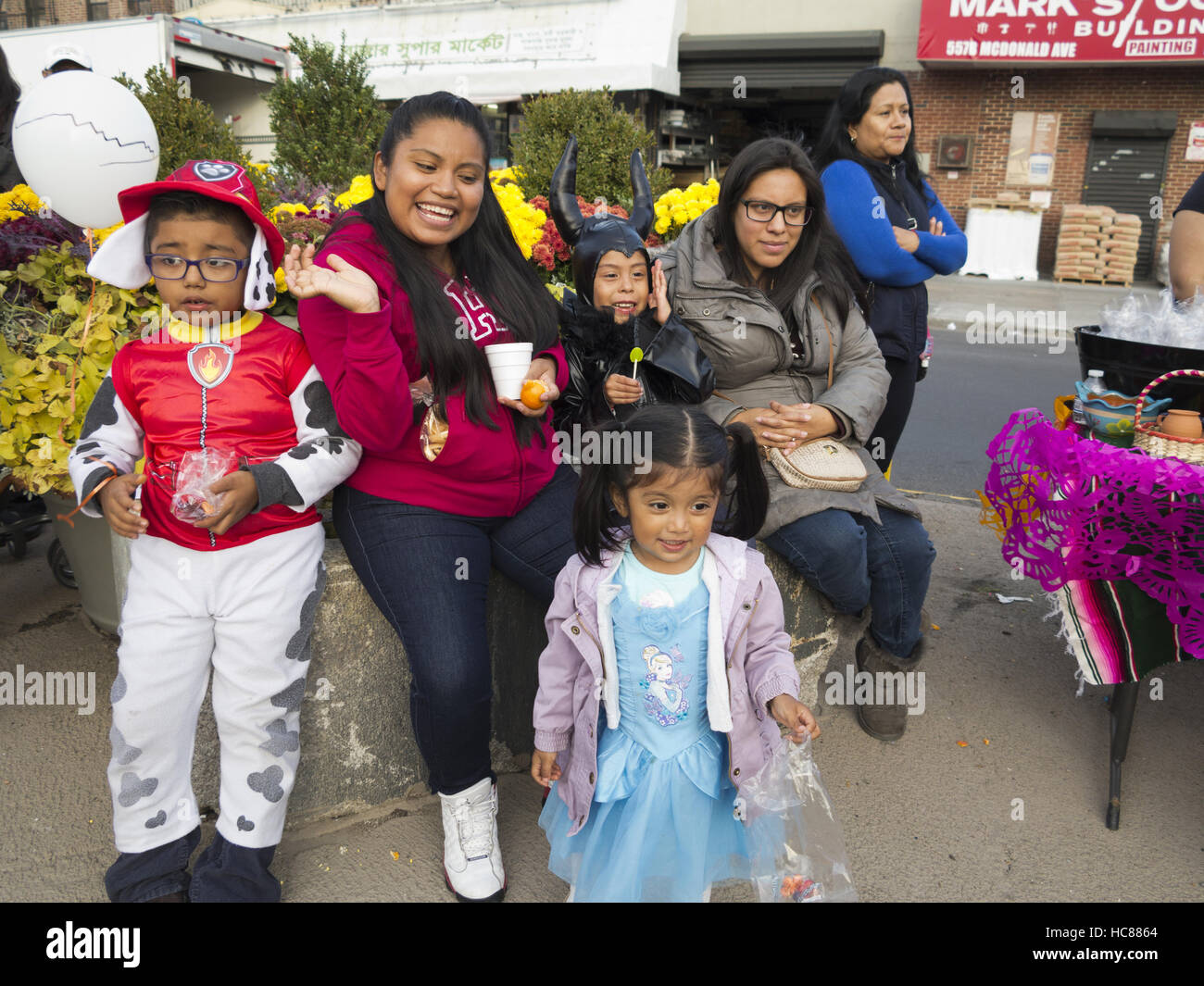 Families at First Annual Day of the Dead Celebration in the Kensington section of Brooklyn, New York on October 30, 2016. Stock Photo