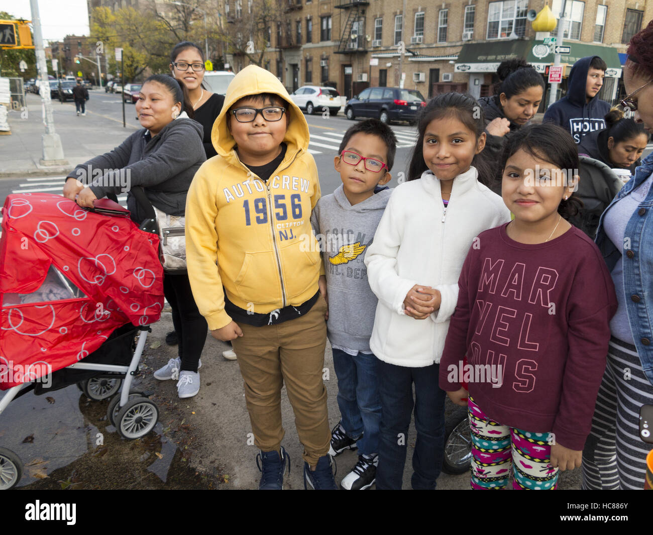 Families at First Annual Day of the Dead Celebration in the Kensington section of Brooklyn, New York on October 30, 2016. Stock Photo