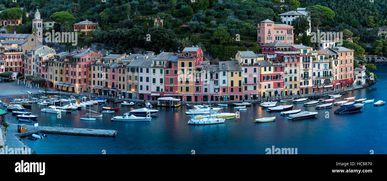 Early morning over Harbor town of Portofino, Liguria, Italy Stock Photo