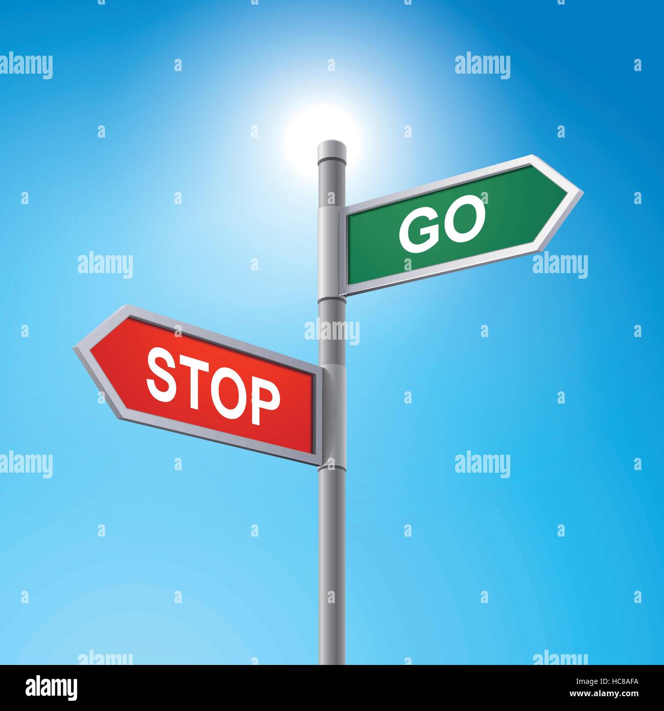 crossroad 3d vector road sign saying stop and go Stock Vector Image