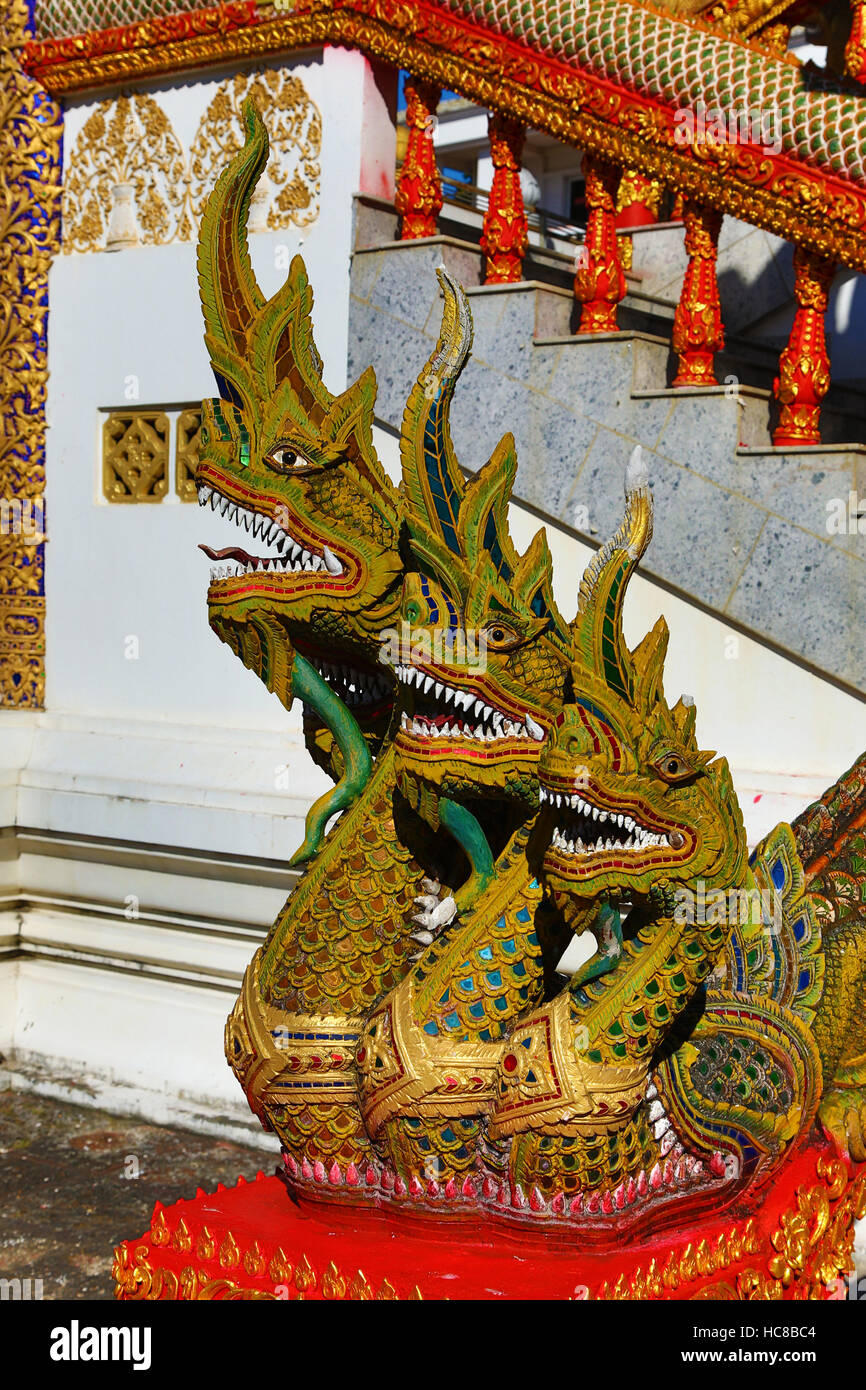 Naga statue at the ordination hall at Wat Buppharam Temple in Chiang Mai, Thailand Stock Photo