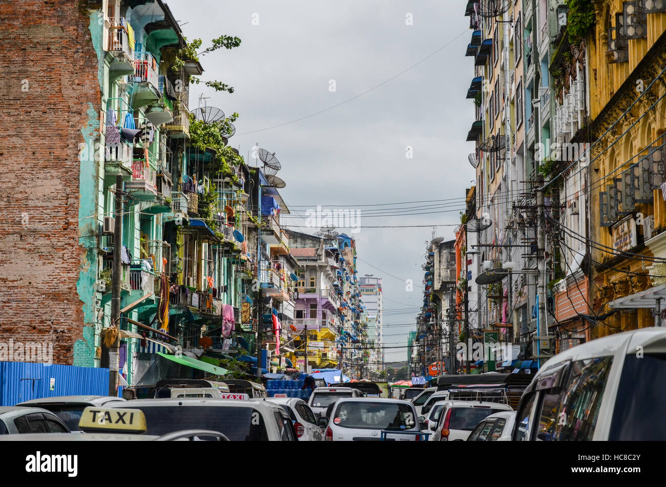 Streets of China Town in Yangon, Myanmar Stock Photo