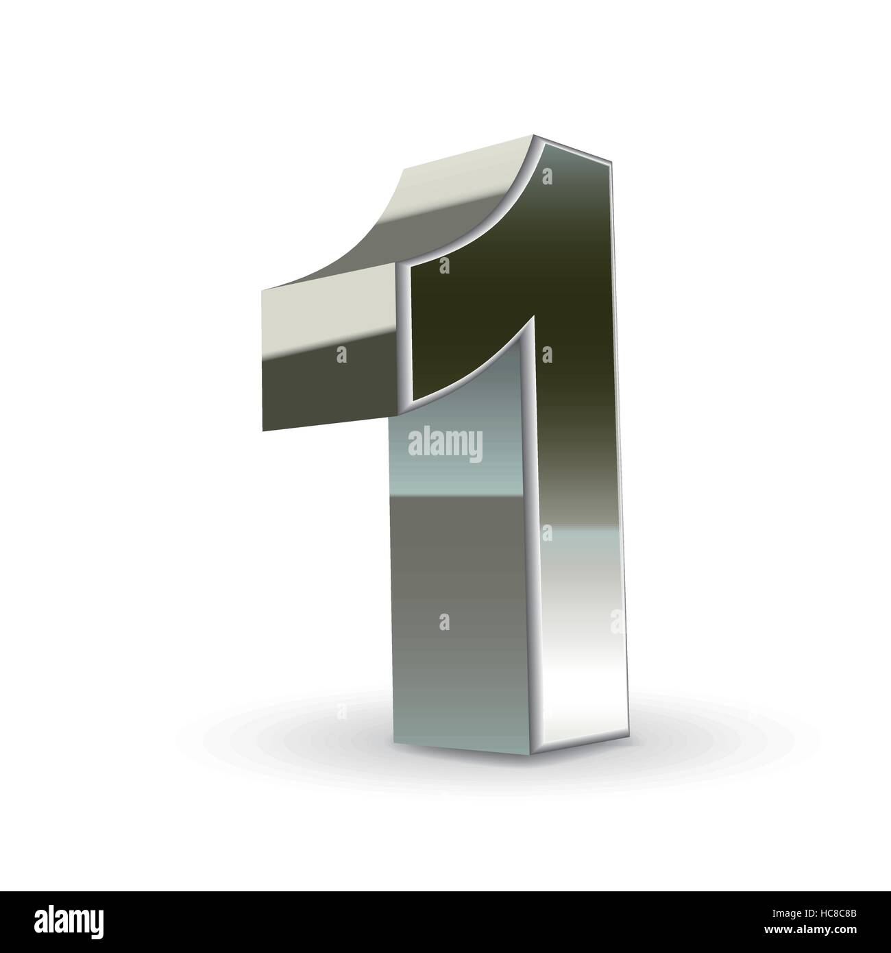 3d silver steel number 1 isolated white background Stock Vector