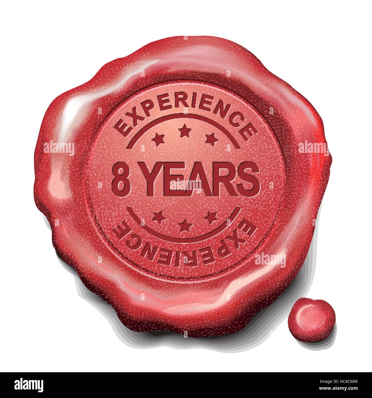 8 years experience red wax seal over white background Stock Vector