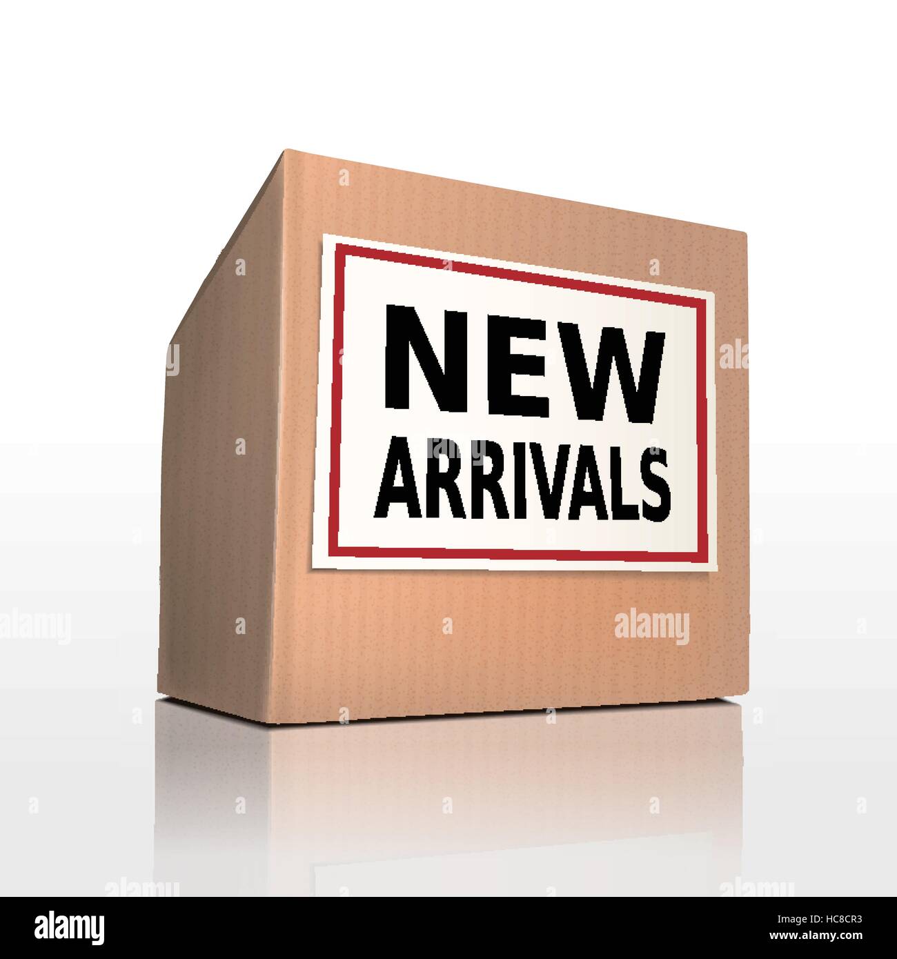new arrivals on a paper box over white background Stock Vector