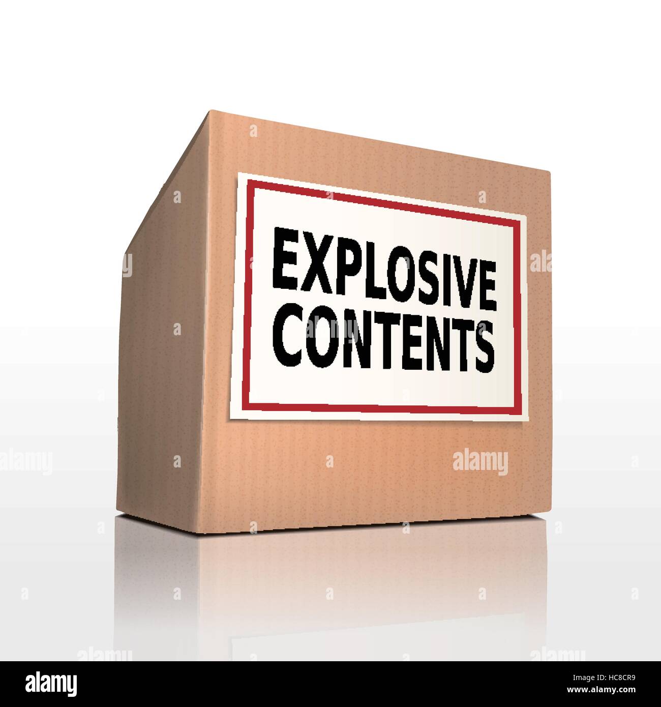 explosive contents on a paper box over white background Stock Vector