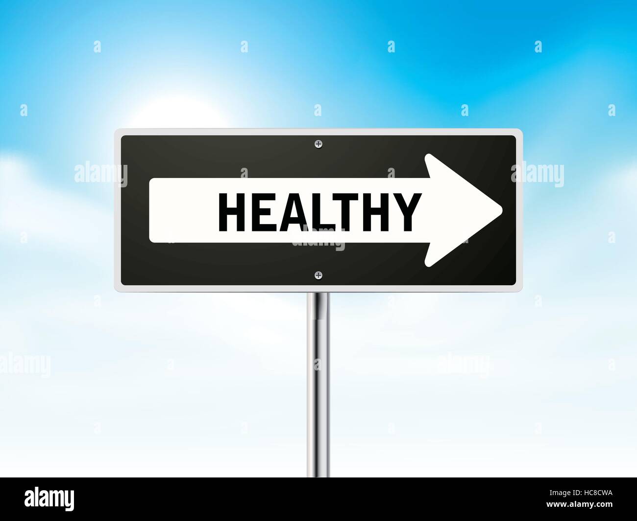 healthy on black road sign isolated over sky Stock Vector