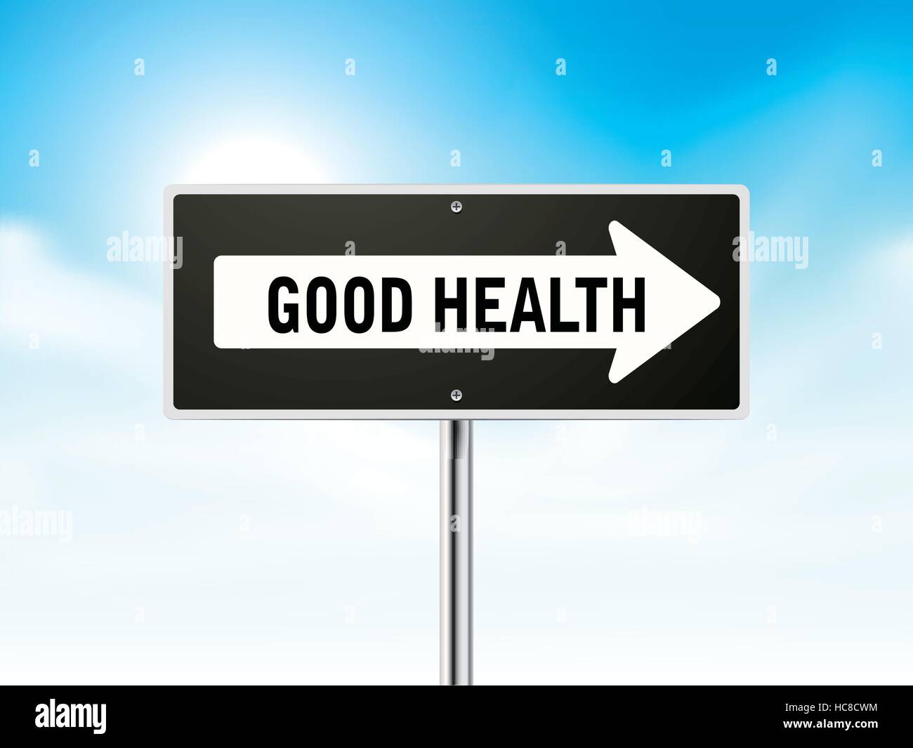 good health on black road sign isolated over sky Stock Vector