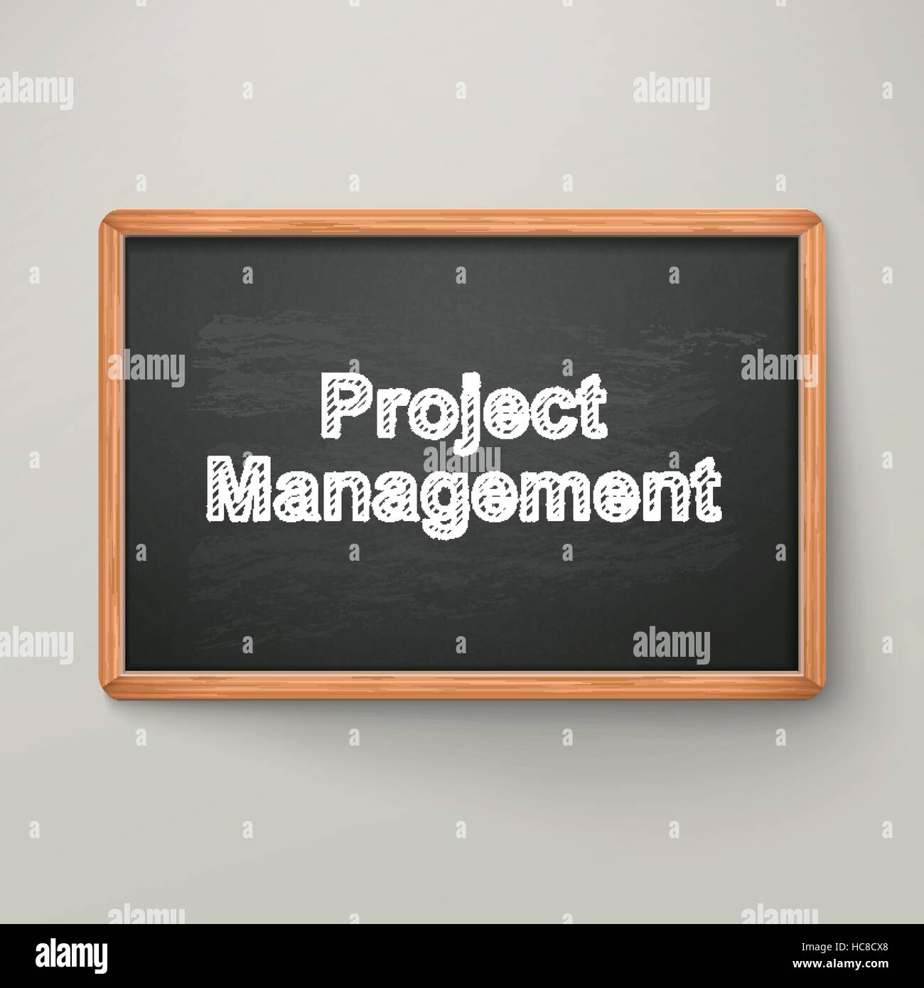 project management on blackboard in wooden frame isolated over grey Stock Vector