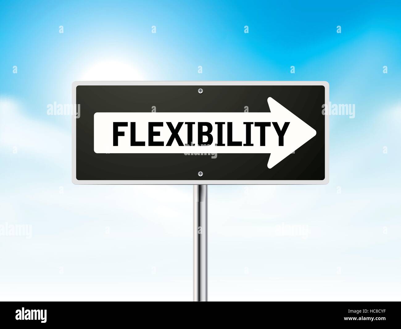 flexibility on black road sign isolated over sky Stock Vector
