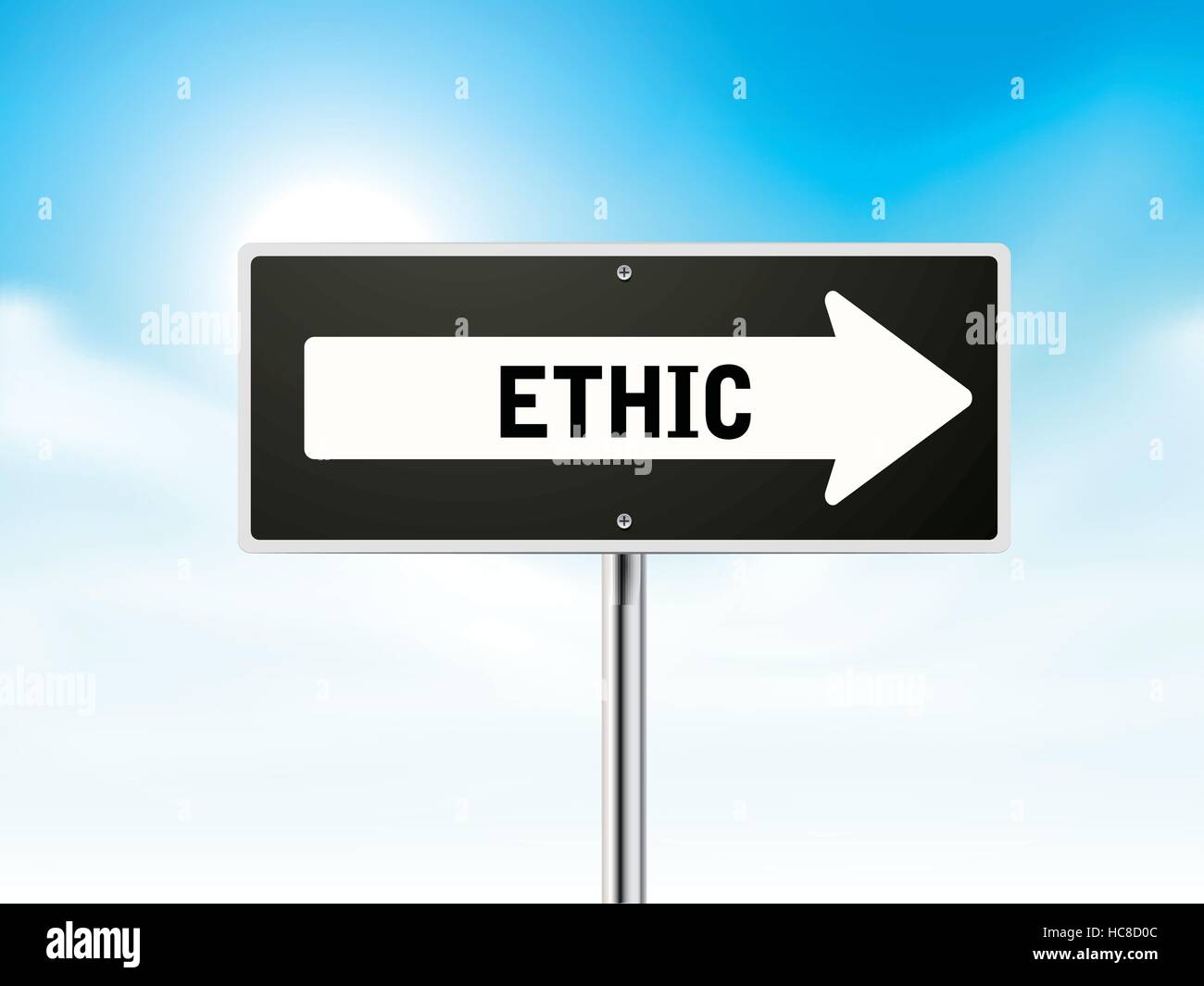 ethic on black road sign isolated over sky Stock Vector