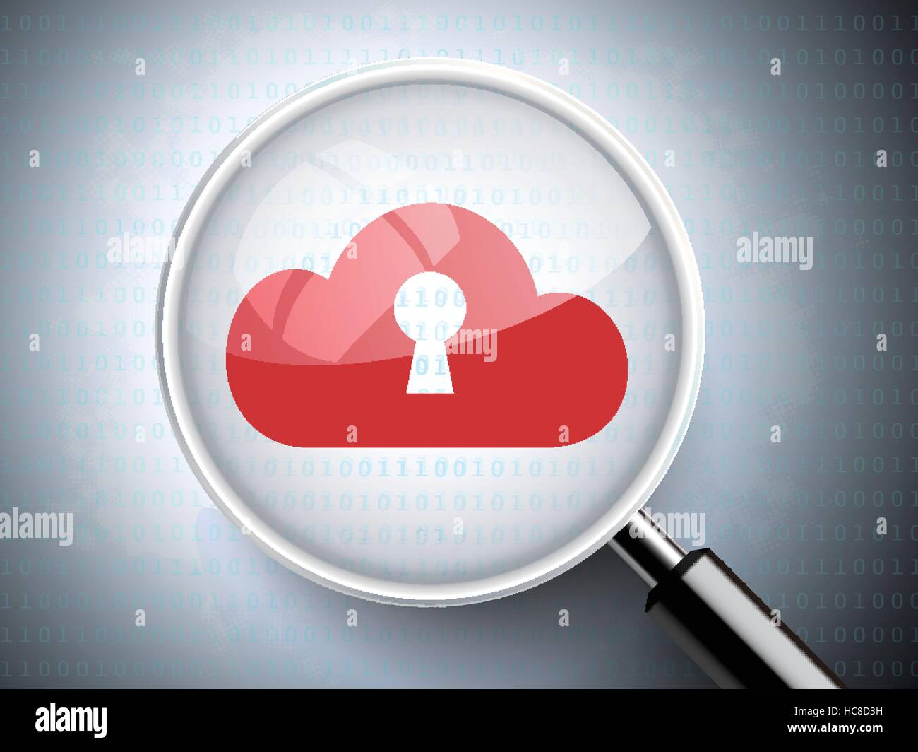 magnifying glass with keyhole on cloud icons over digital background ...