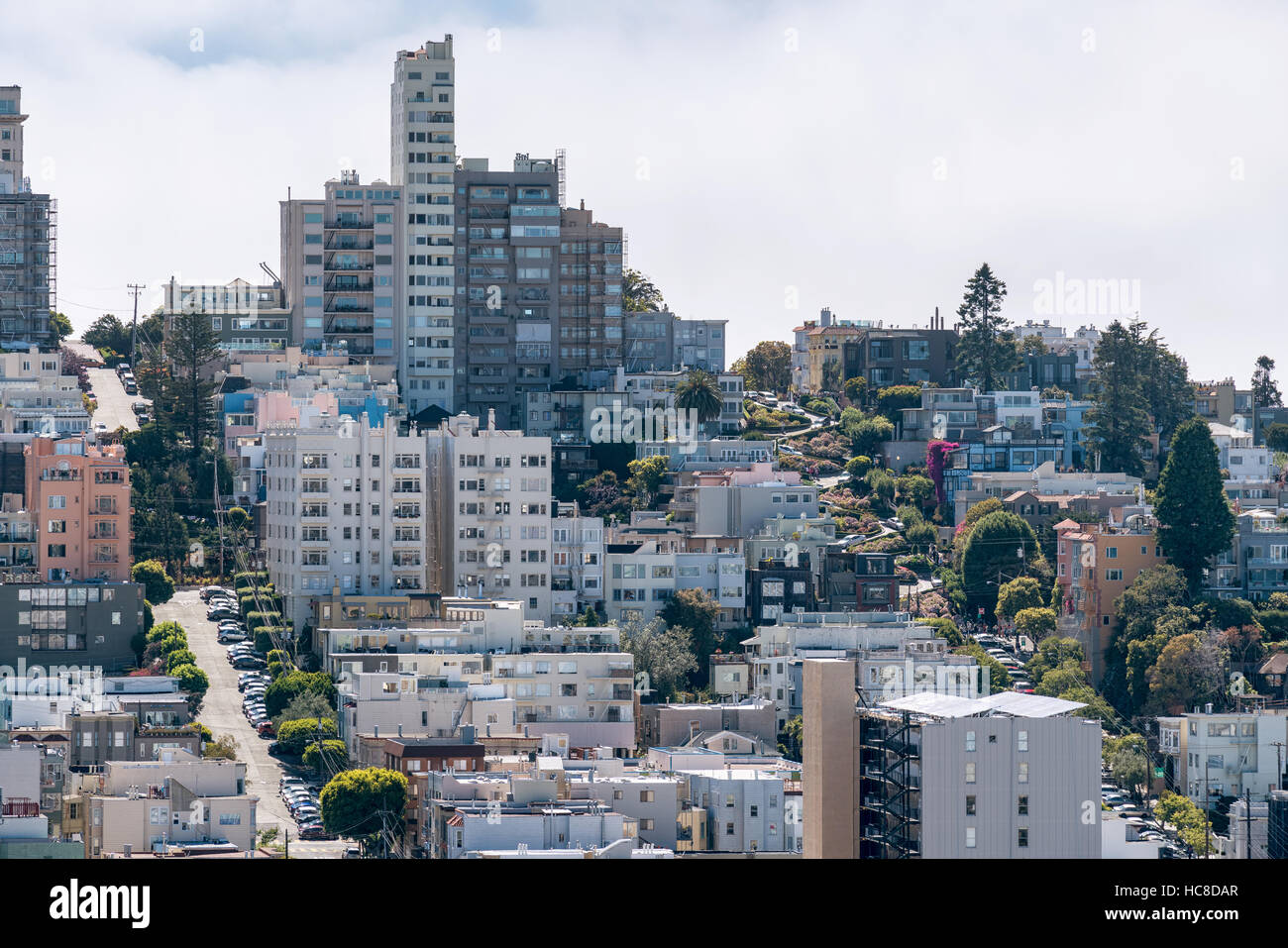 Lombard Street seen from a distance, San Francisco, California, United States of America, North America Stock Photo