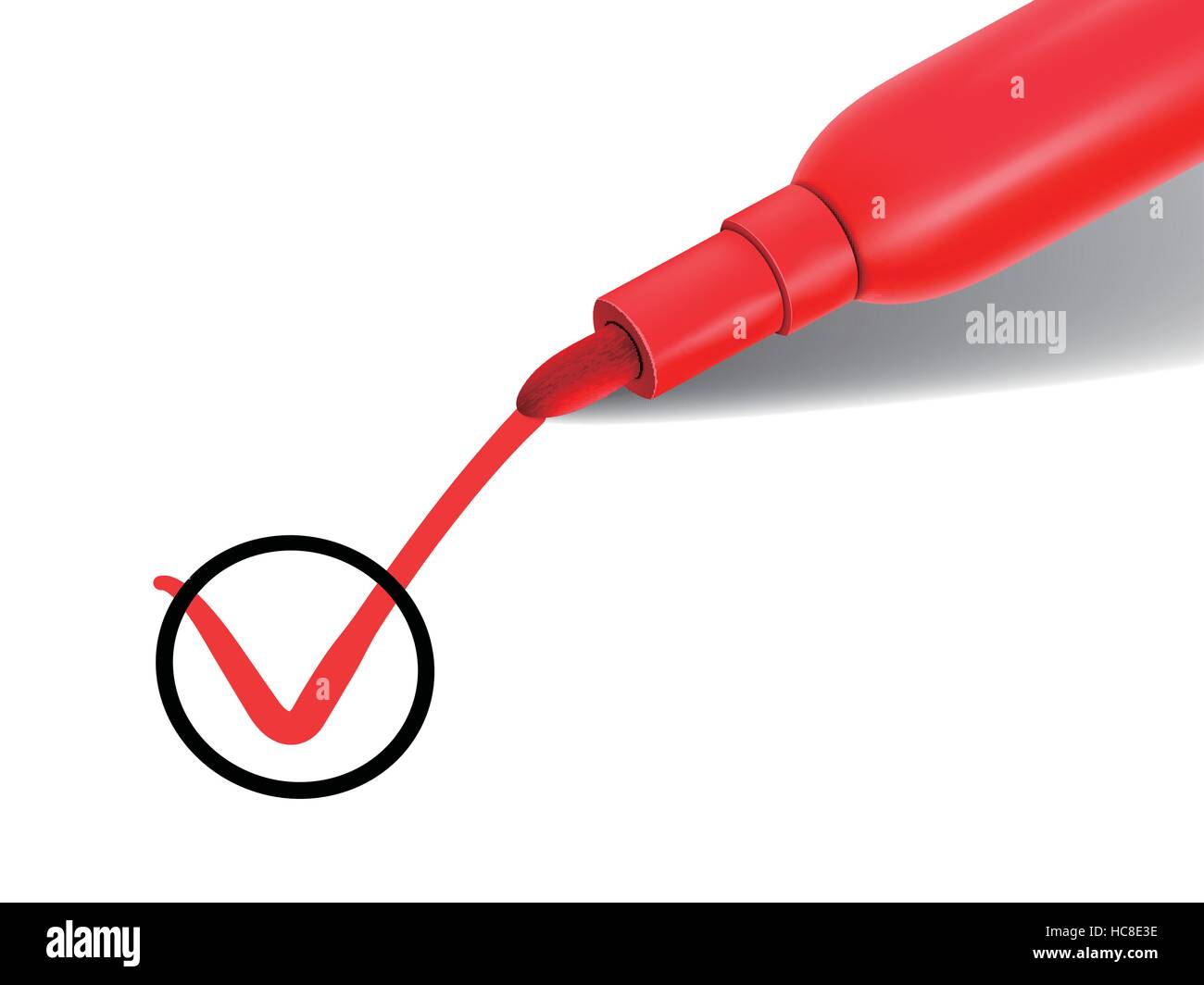 close up look at red pen marking on the check box over white paper