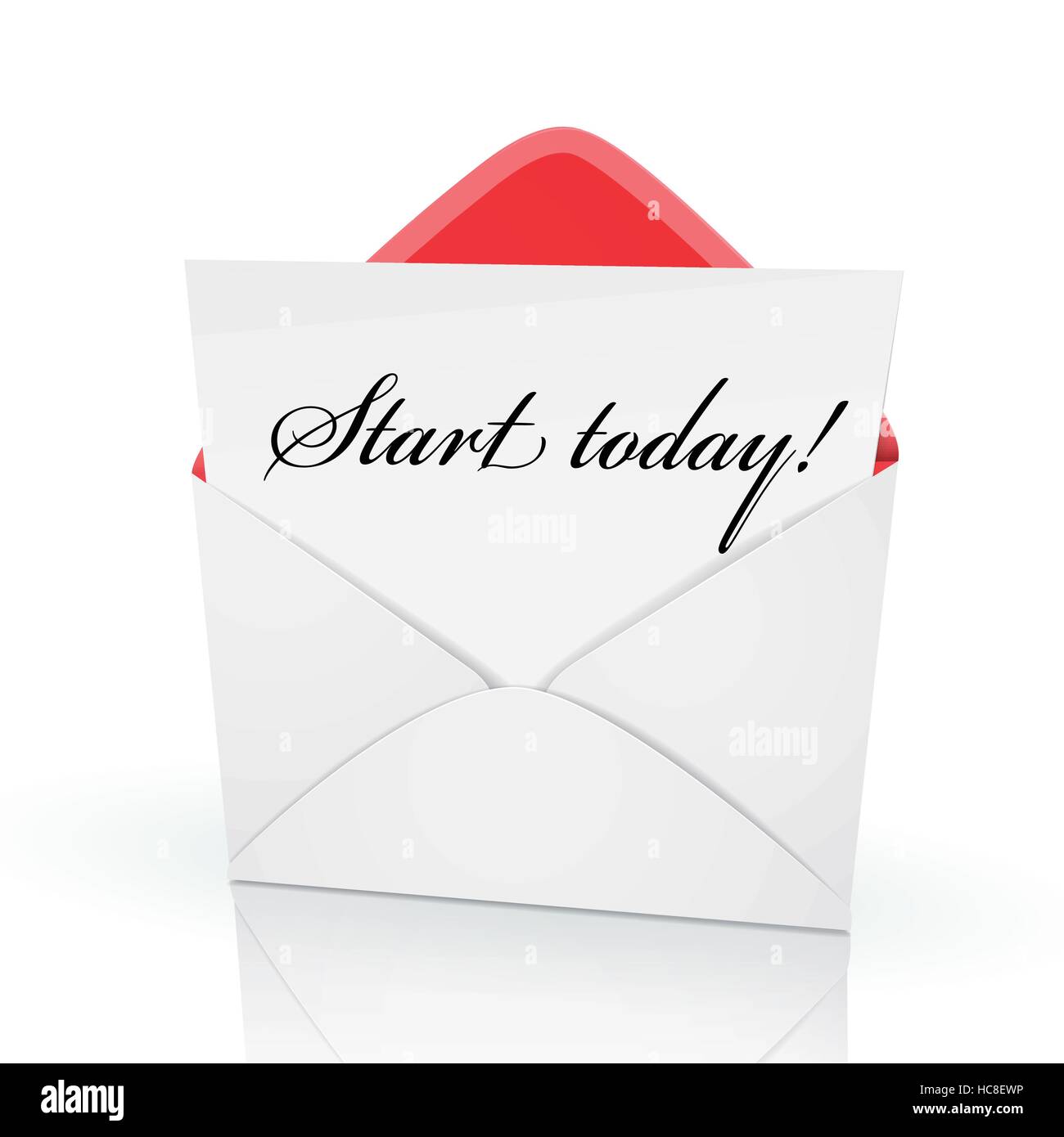 the words start today on a card in an envelope Stock Vector