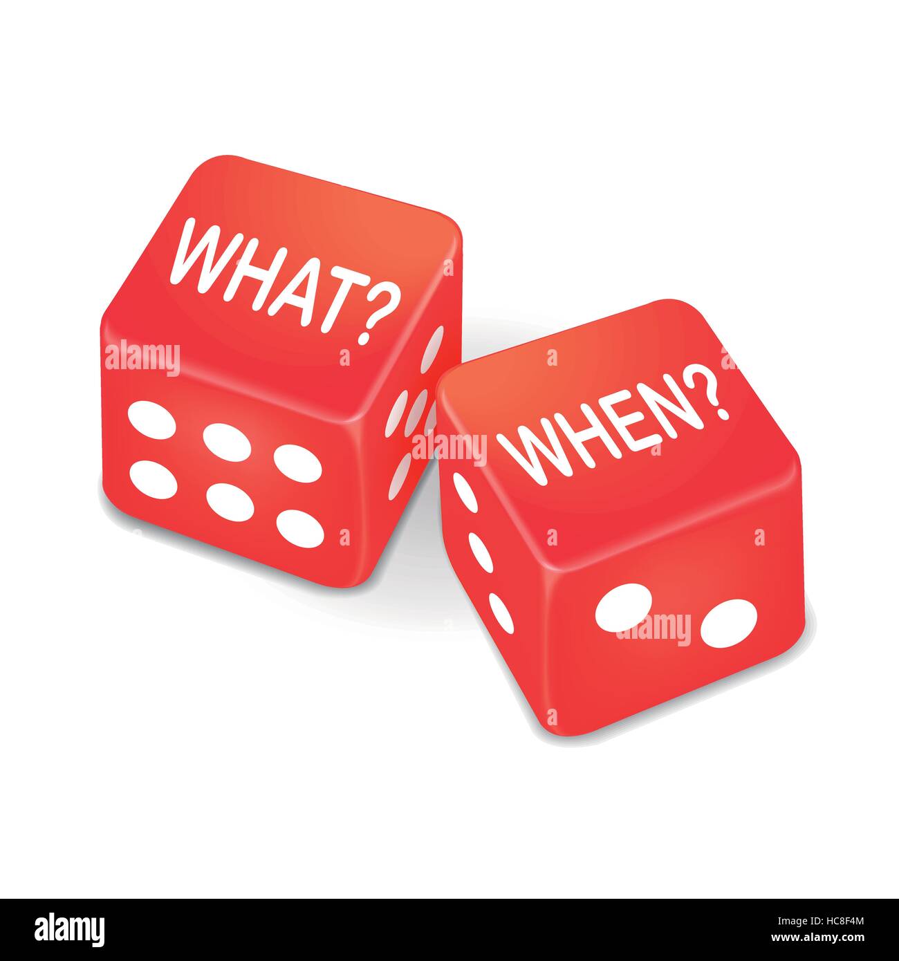 what and when words on two red dice over white background Stock Vector ...