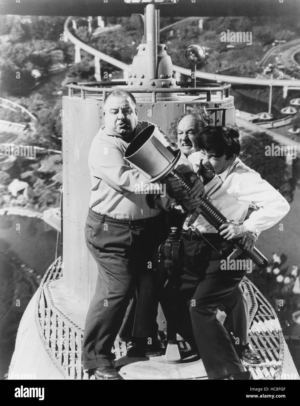 THE THREE STOOGES IN ORBIT, from left, Joe DeRita, Larry Fine, Moe ...