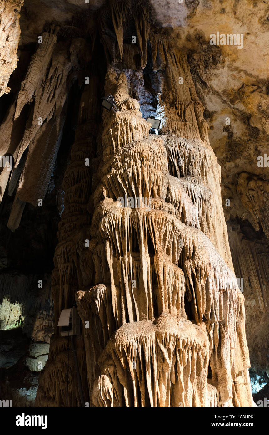 Formations; Stalactites and stalagmites in the famous Nerja Caves, In Nerja, Málaga Province, Andalusia, Spain. Stock Photo