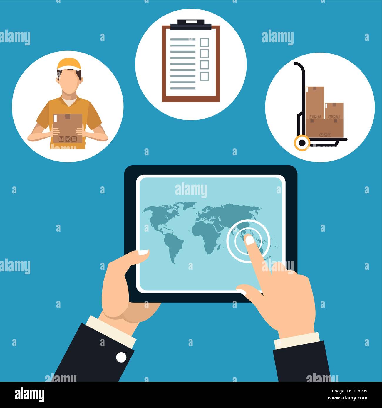 hand hold tablet delivery concept icons Stock Vector Image & Art - Alamy