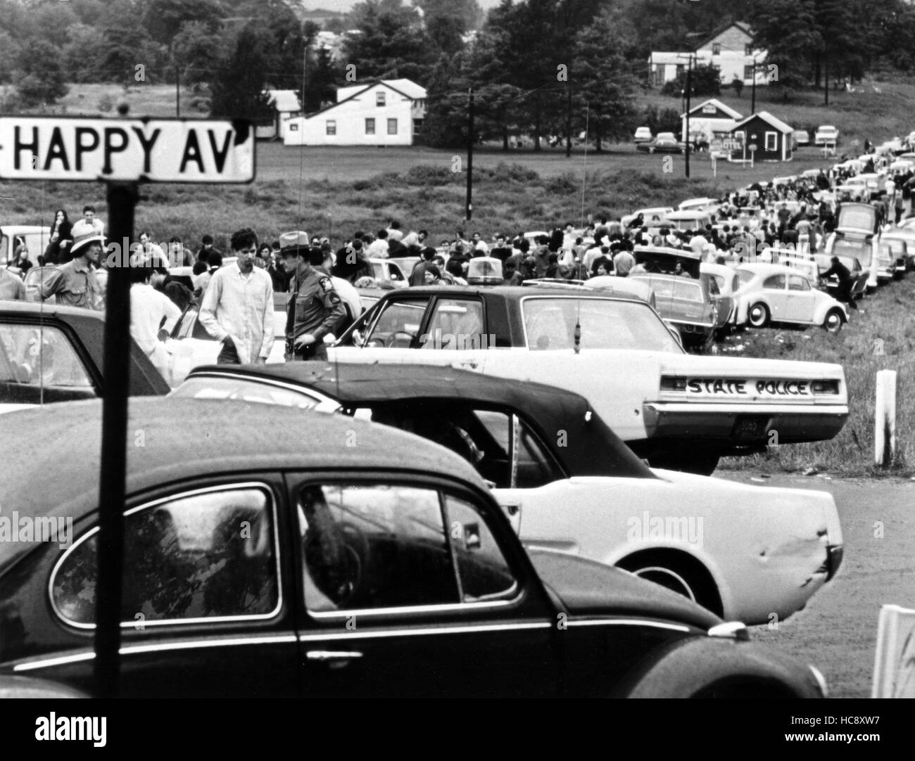 WOODSTOCK, traffic jam en route to Woodstock Festival, 1970 Stock Photo