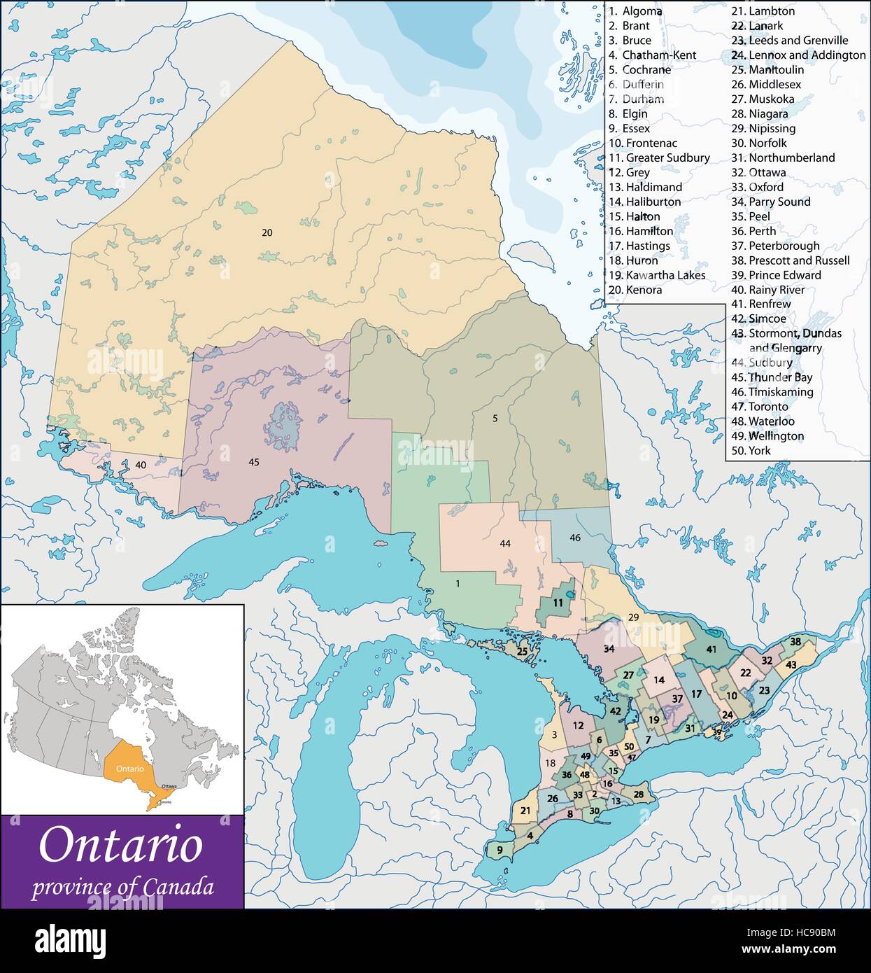 Map of Ontario Stock Vector